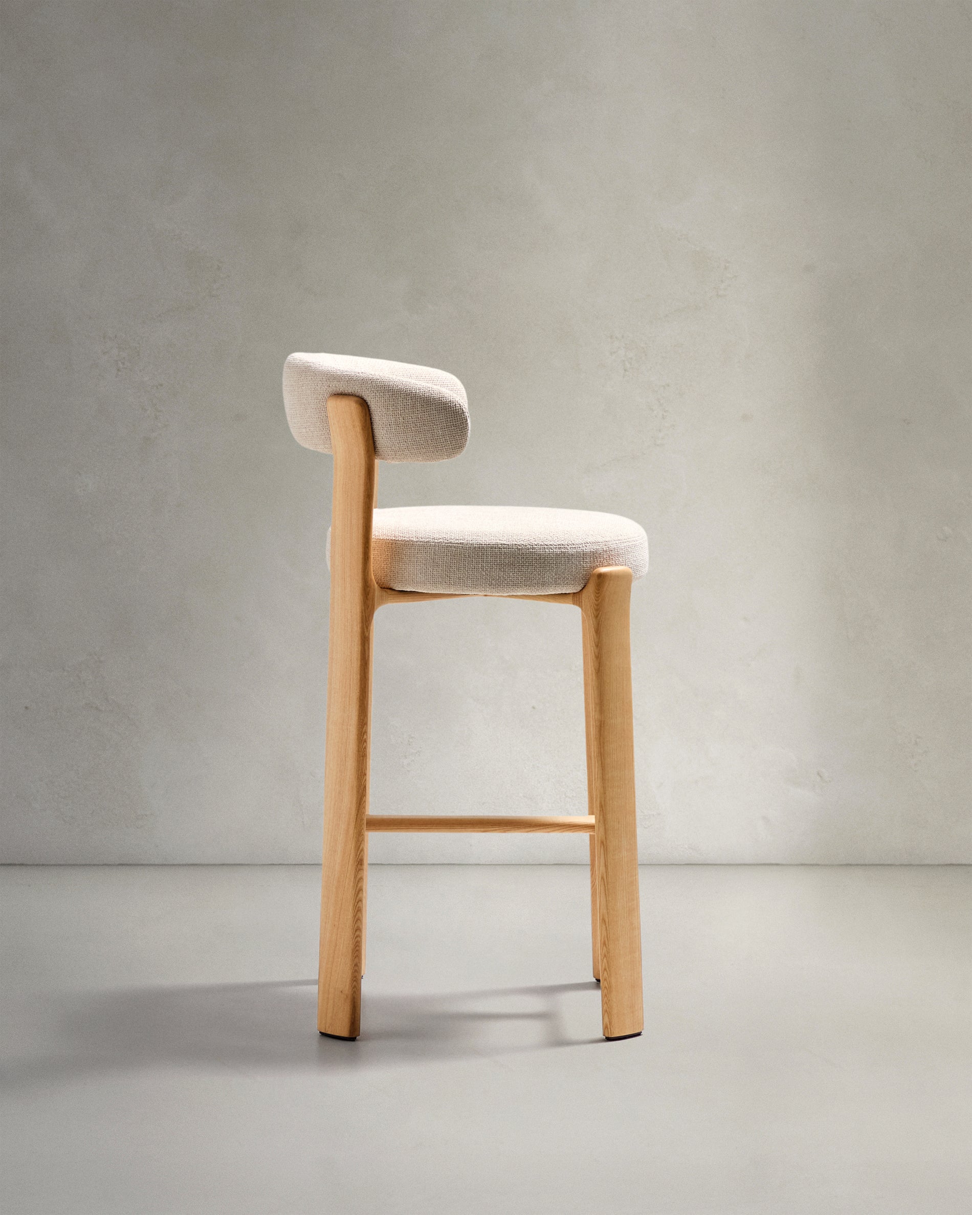 Granite stool made of beige chenille and solid ash wood with natural tone finish FSC 100% 75cm - Product View