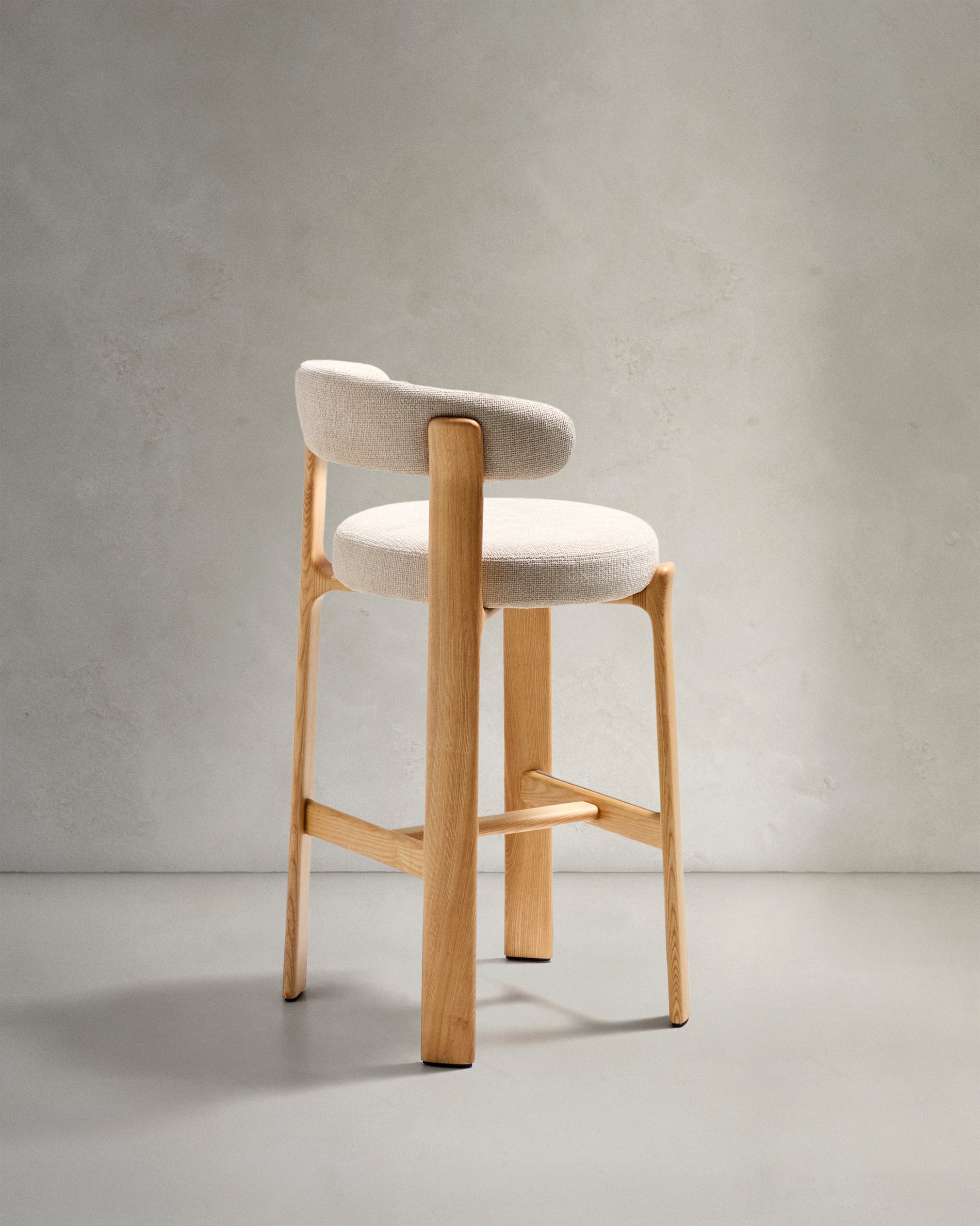 Granite stool made of beige chenille and solid ash wood with natural tone finish FSC 100% 75cm - Product View
