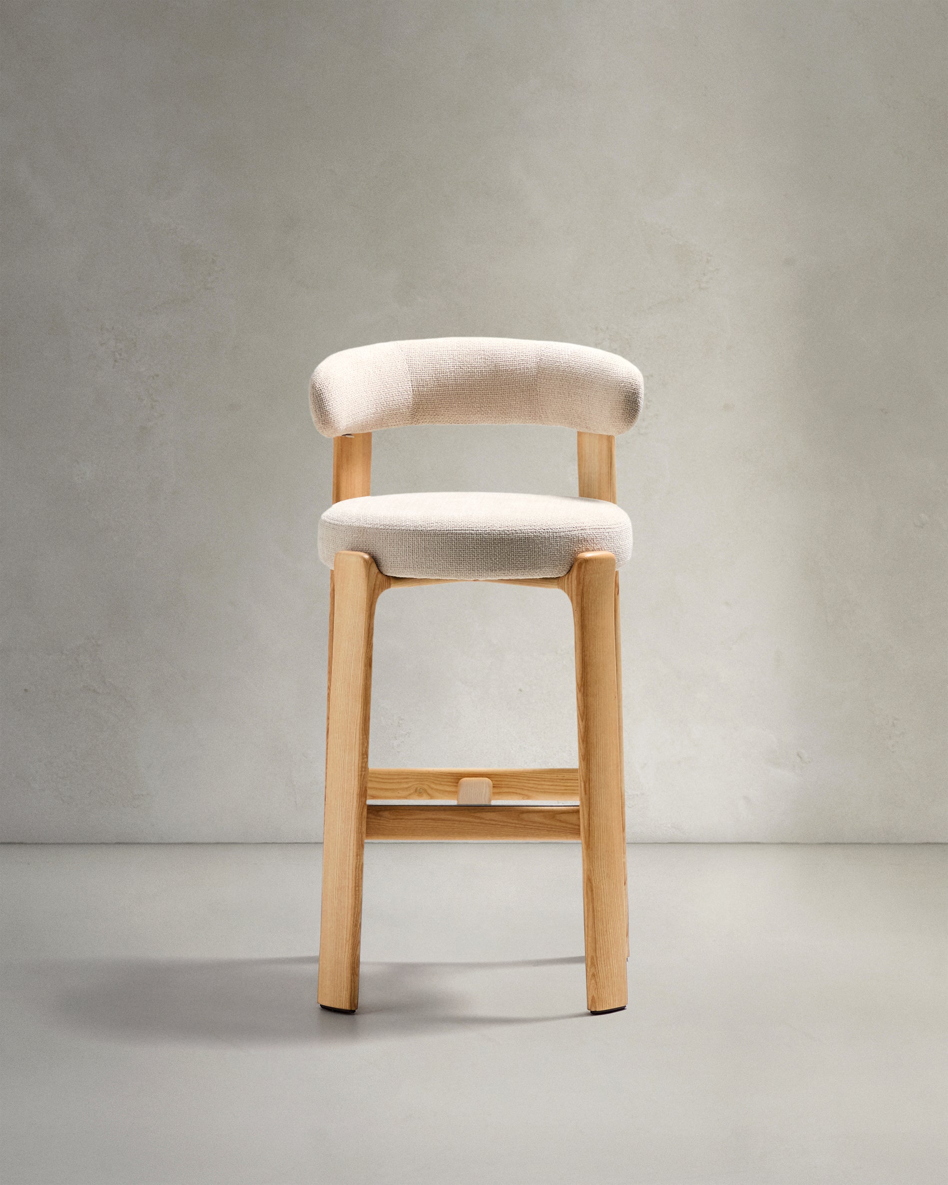 Granite stool made of beige chenille and solid ash wood with natural tone finish FSC 100% 75cm - Product View