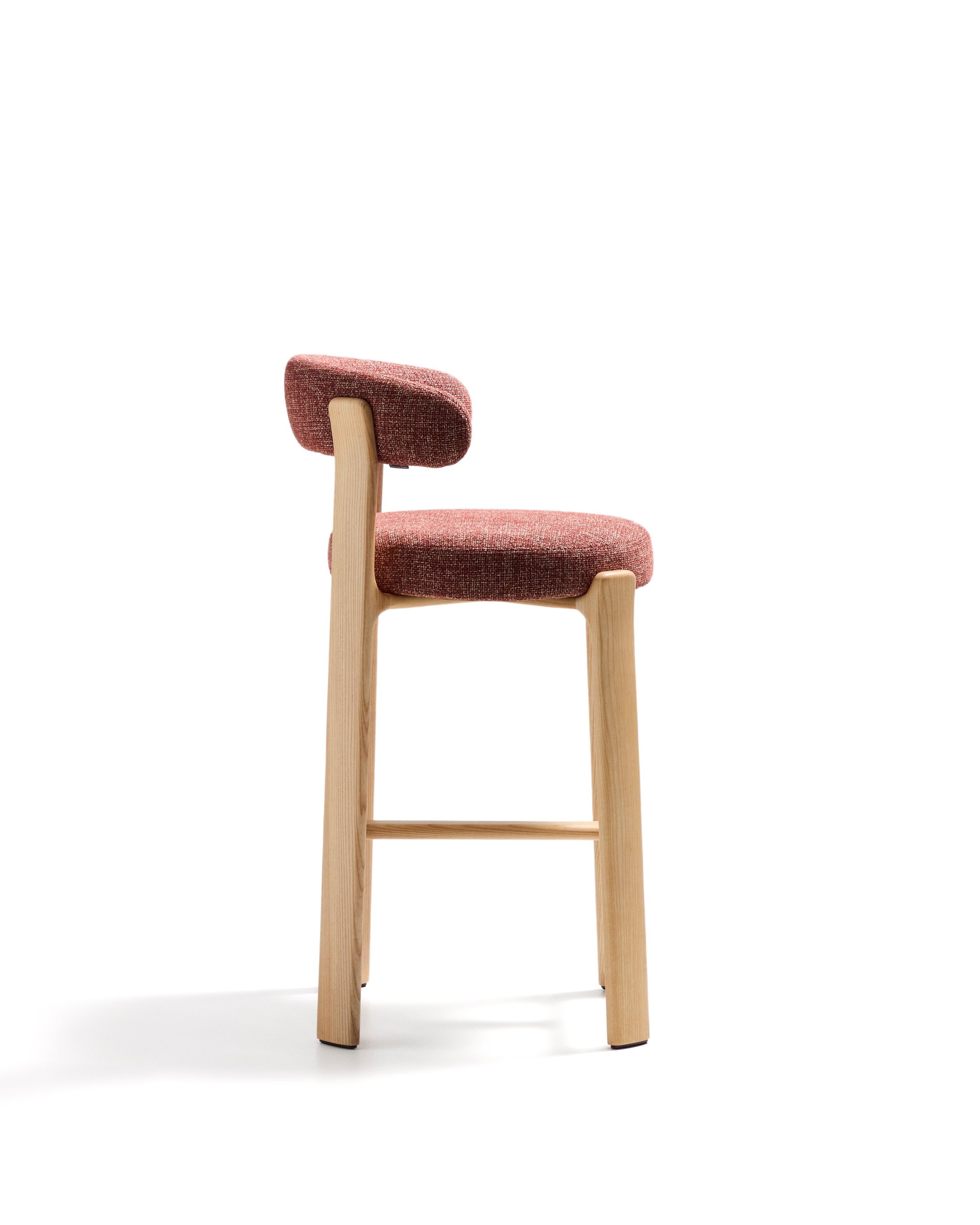 Granite stool in terracotta chenille and solid ash wood with natural tone finish FSC 100% 75cm - Product Image