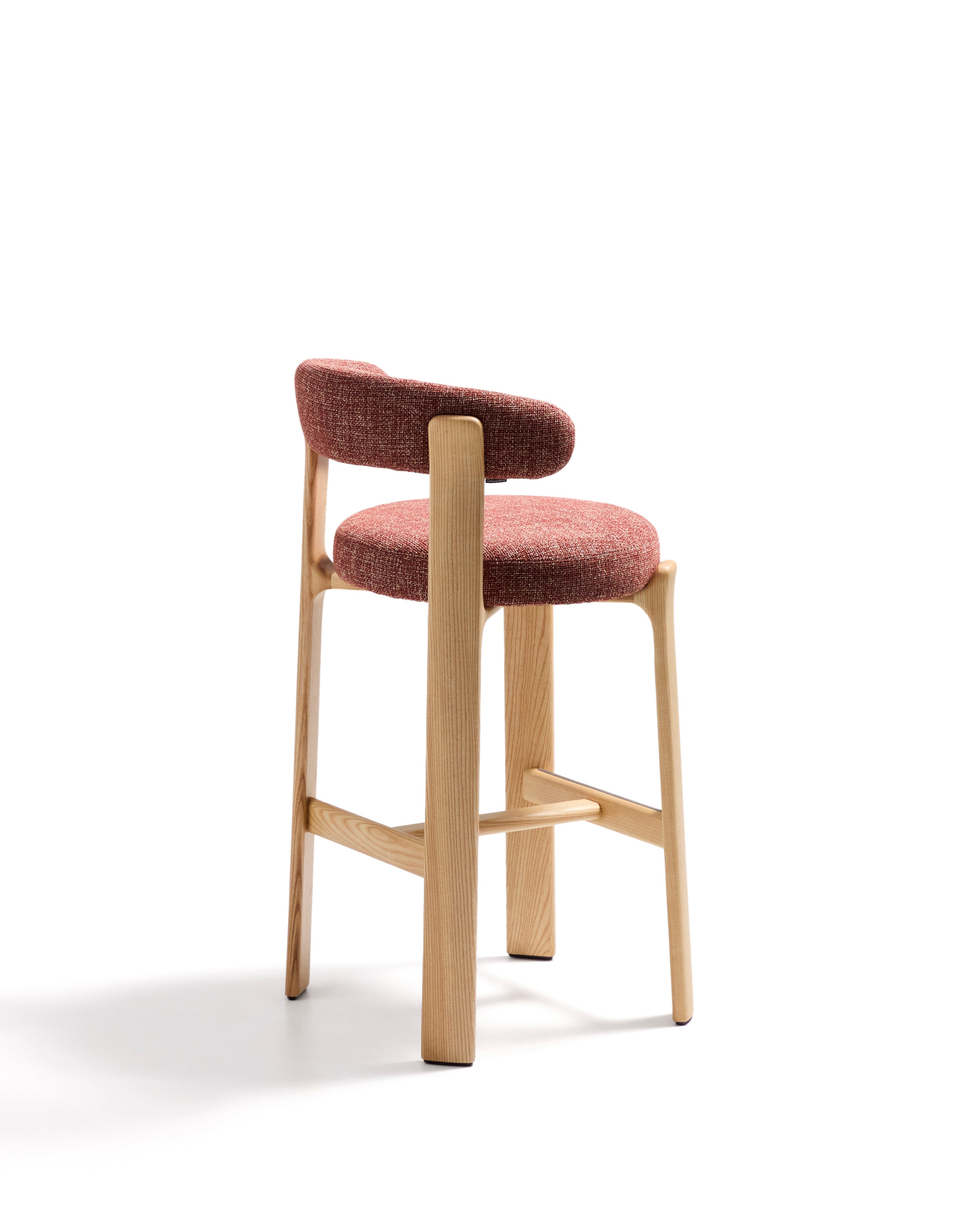 Granite stool in terracotta chenille and solid ash wood with natural tone finish FSC 100% 75cm - Product Image