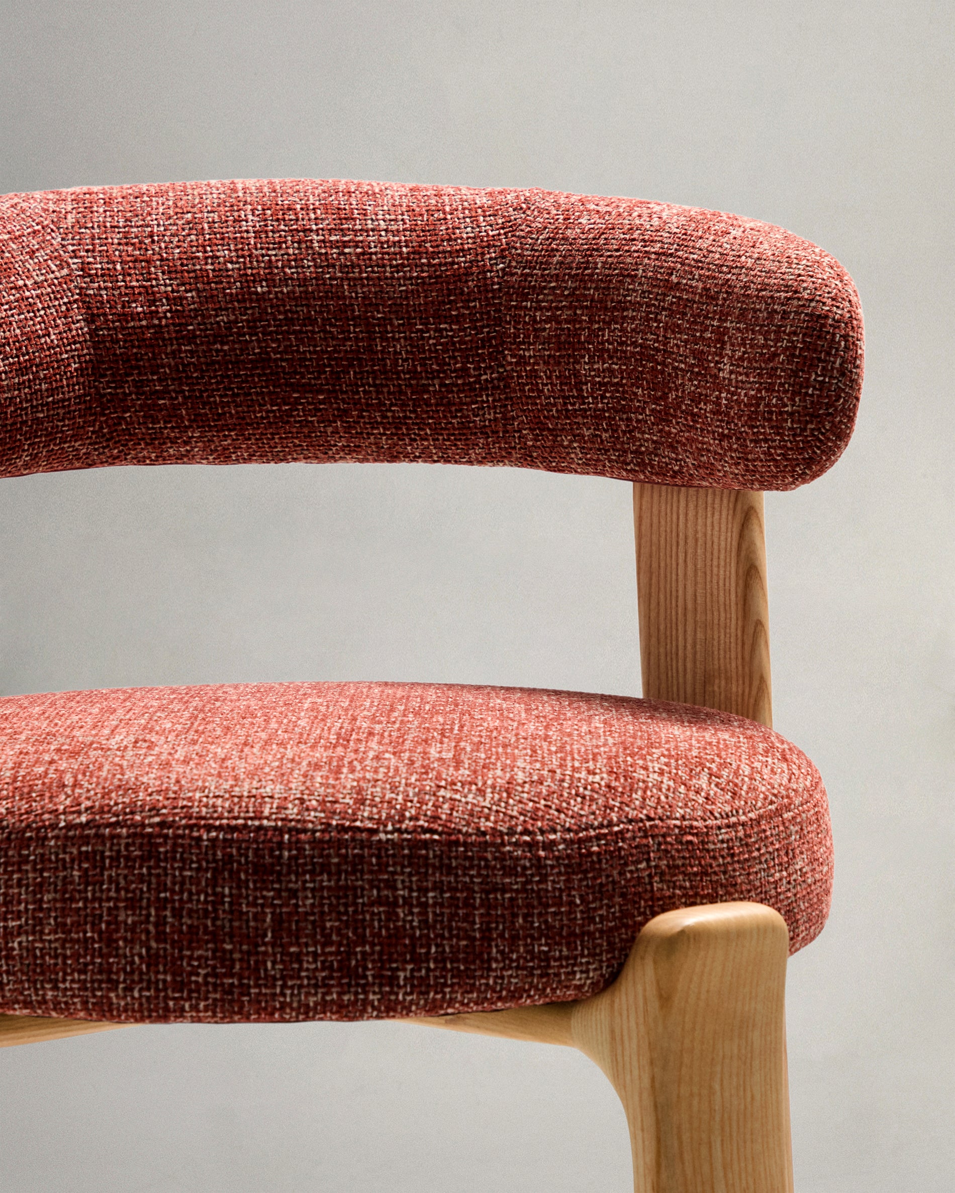Granite stool in terracotta chenille and solid ash wood with natural tone finish FSC 100% 75cm - Detail