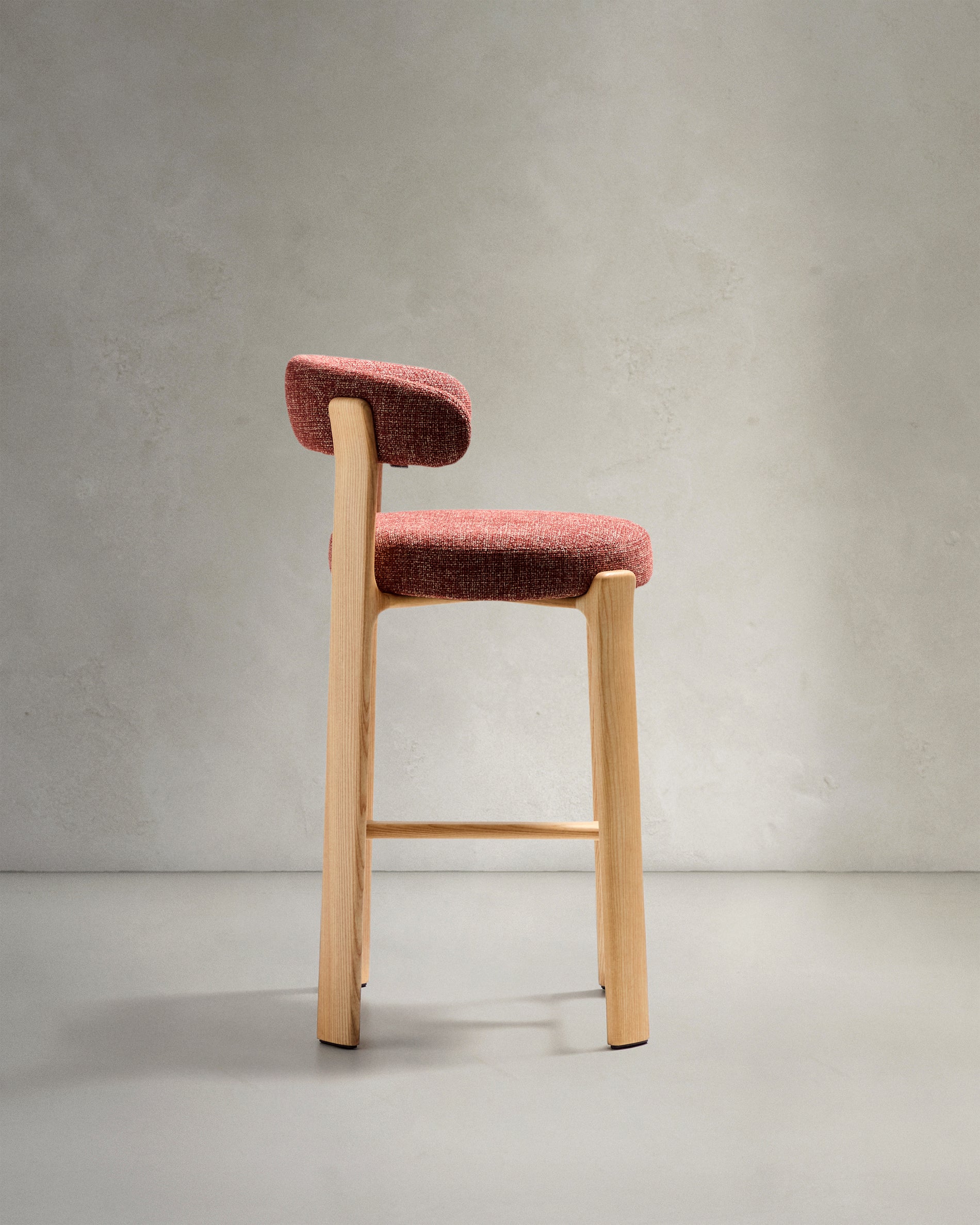 Granite stool in terracotta chenille and solid ash wood with natural tone finish FSC 100% 75cm - Product View