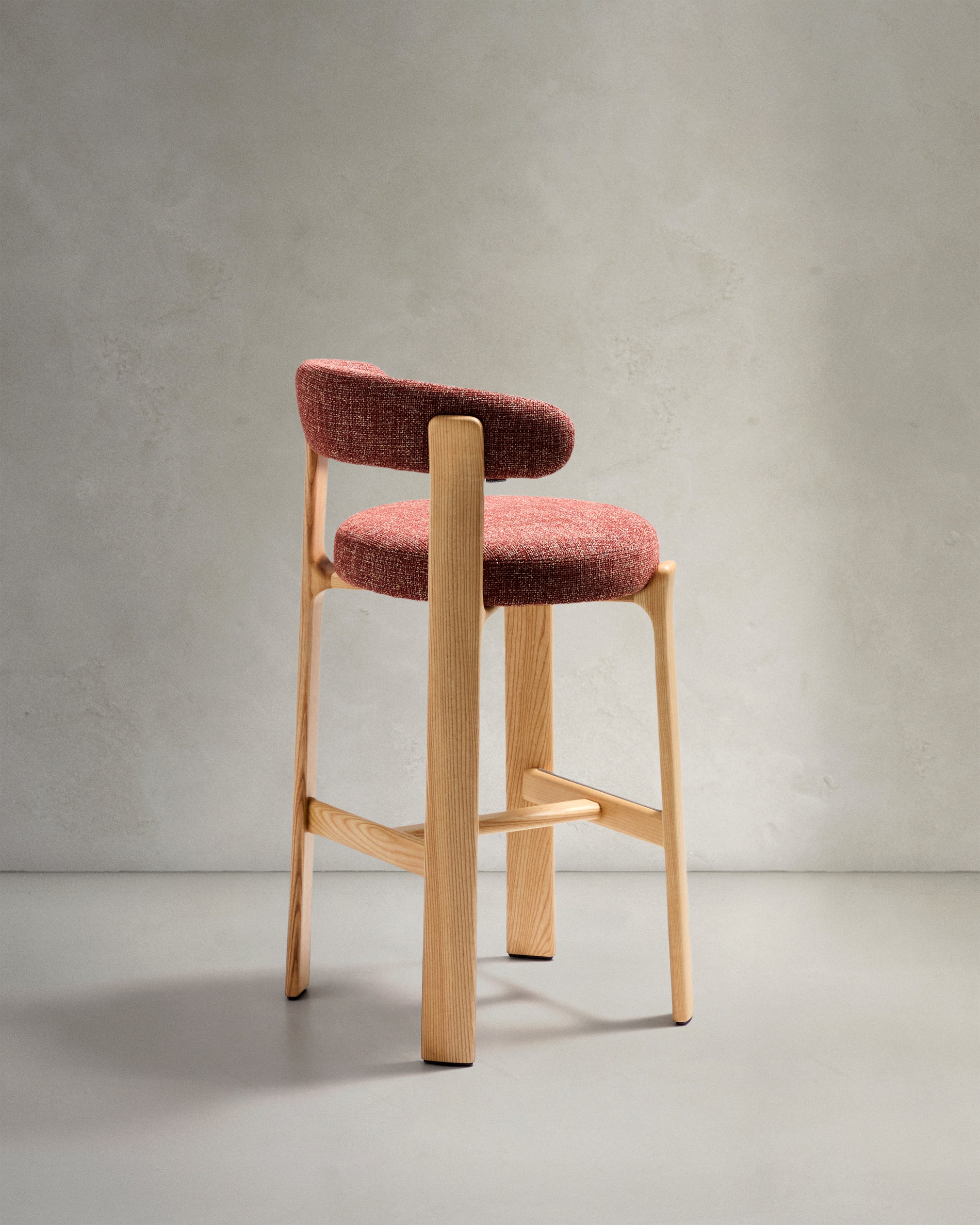 Granite stool in terracotta chenille and solid ash wood with natural tone finish FSC 100% 75cm - Product View