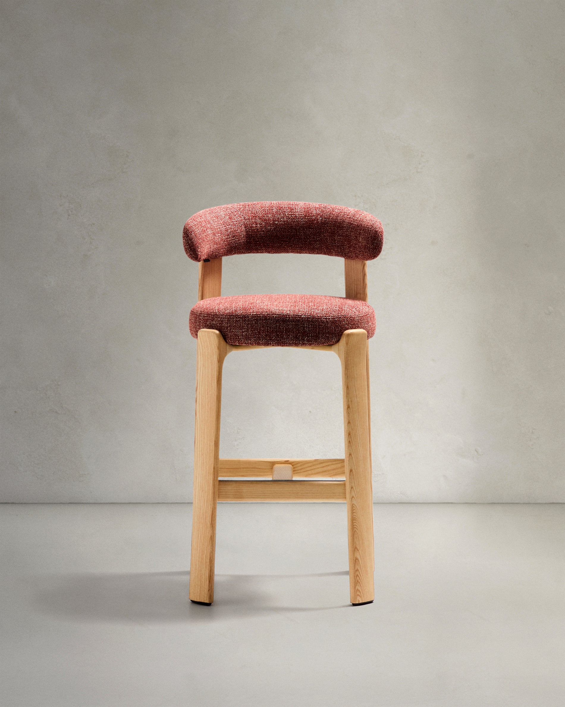 Granite stool in terracotta chenille and solid ash wood with natural tone finish FSC 100% 75cm - Product View