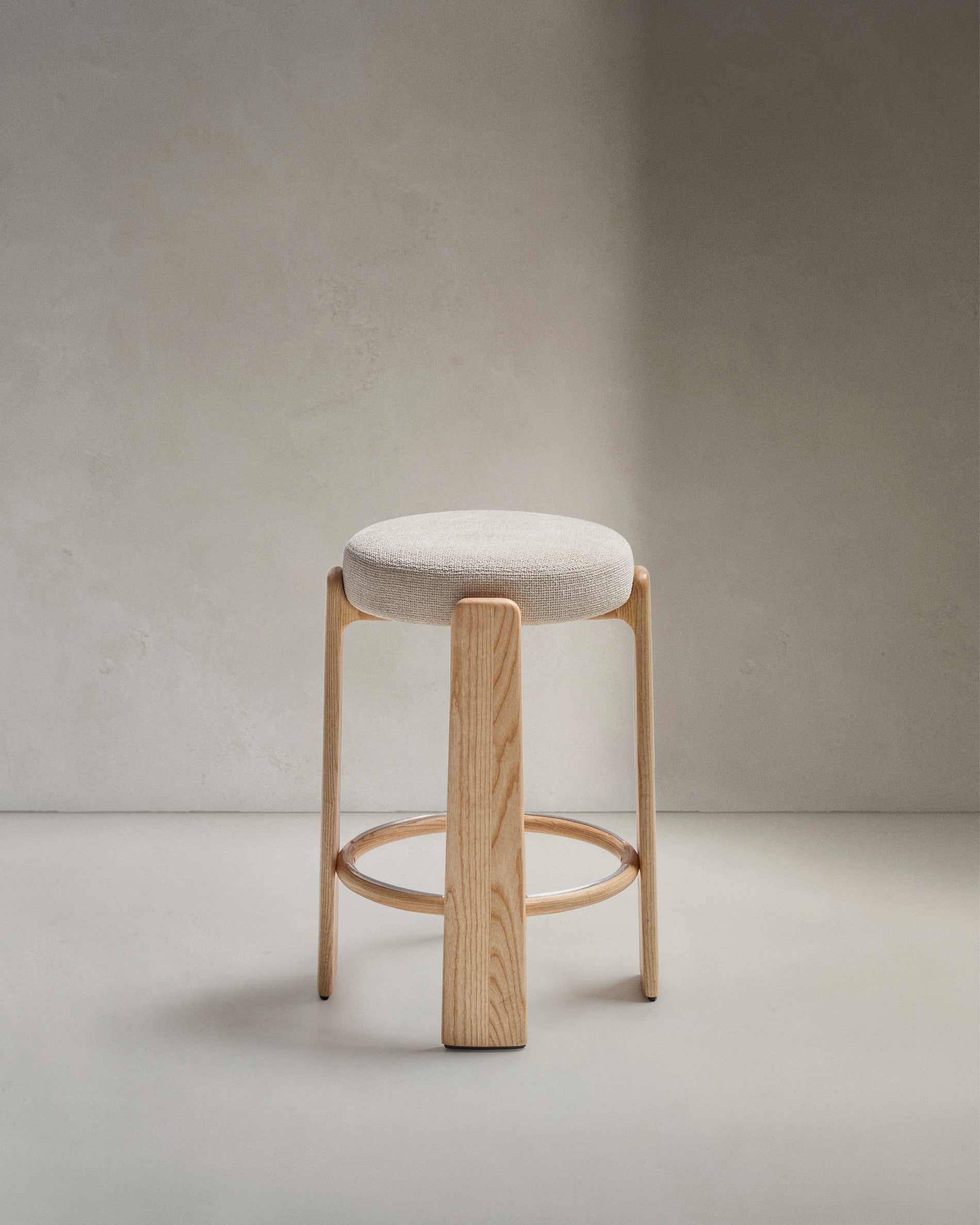 Granite stool made of beige chenille and solid ash wood with natural tone finish FSC 100% 75cm - Product View