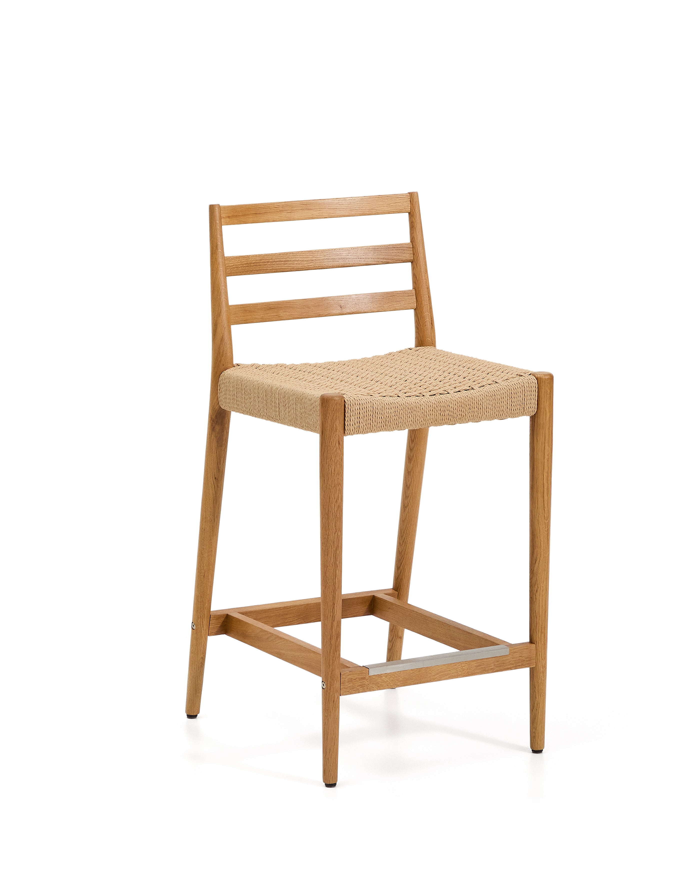 Analy stool backrest solid oak wood natural-tone finish and rope seat 65 cm FSC 100%. - Product Image