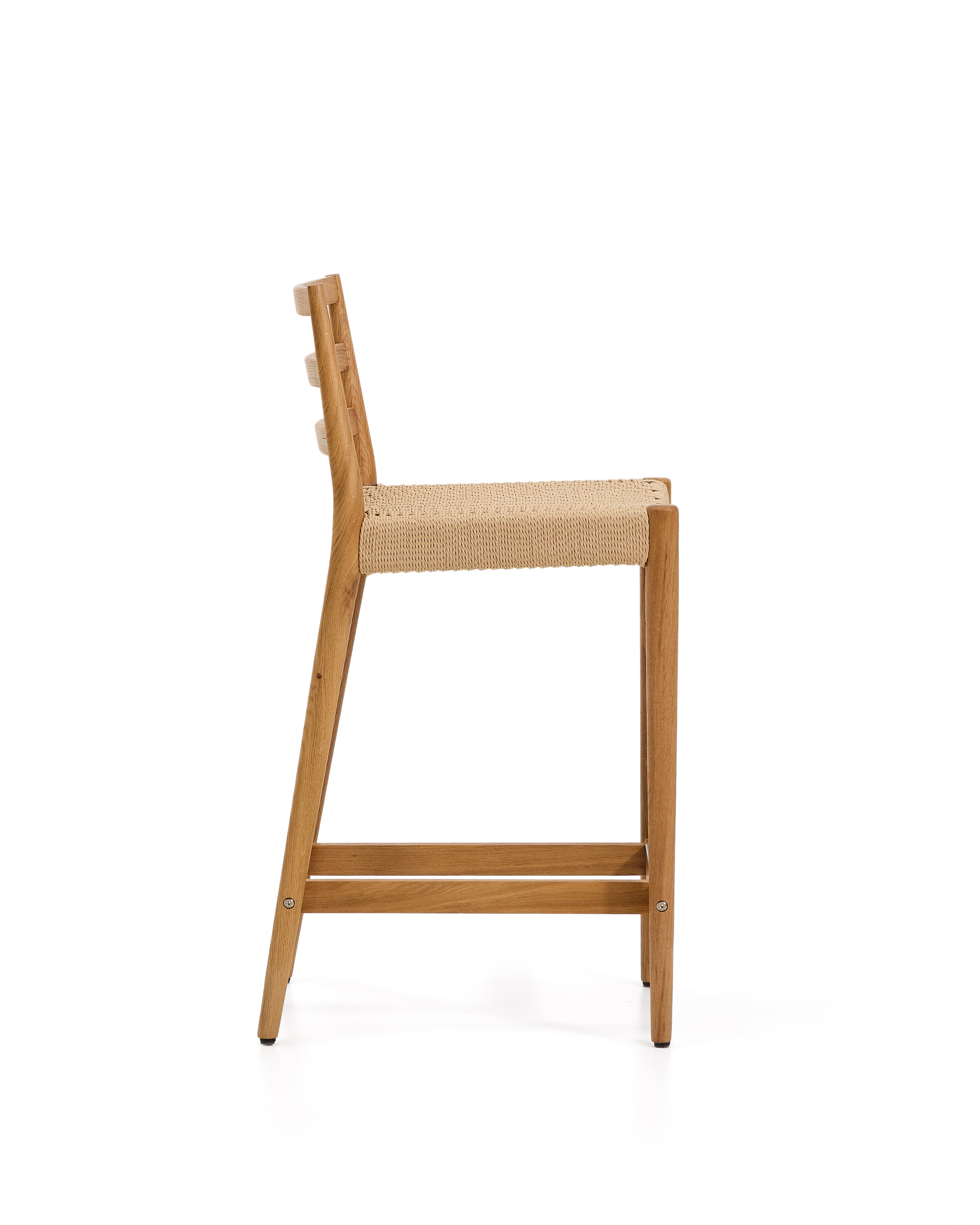 Analy stool backrest solid oak wood natural-tone finish and rope seat 65 cm FSC 100%. - Product Image