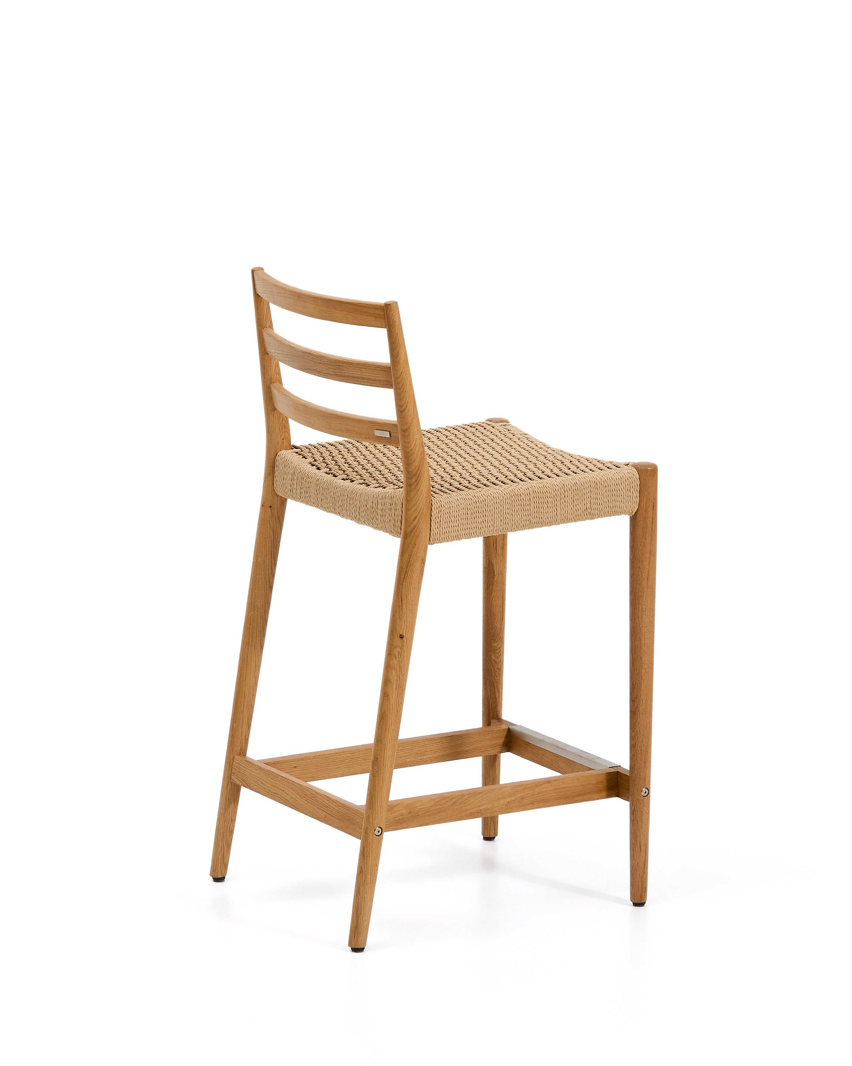Analy stool backrest solid oak wood natural-tone finish and rope seat 65 cm FSC 100%. - Product Image