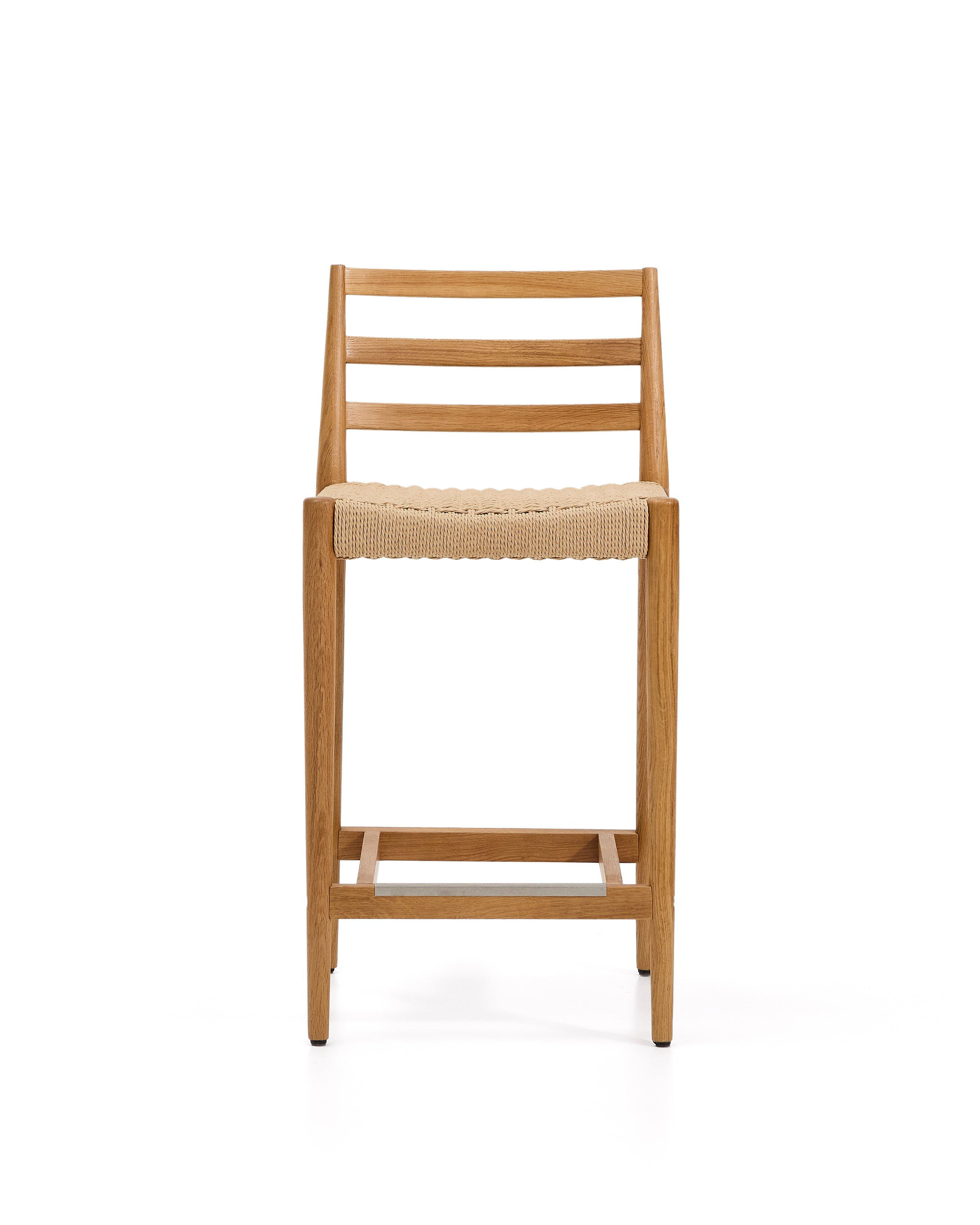 Analy stool backrest solid oak wood natural-tone finish and rope seat 65 cm FSC 100%. - Product Image