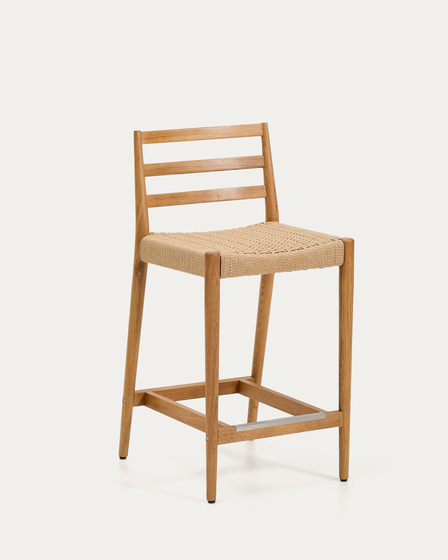 Analy stool backrest solid oak wood natural-tone finish and rope seat 65 cm FSC 100%. - Product View