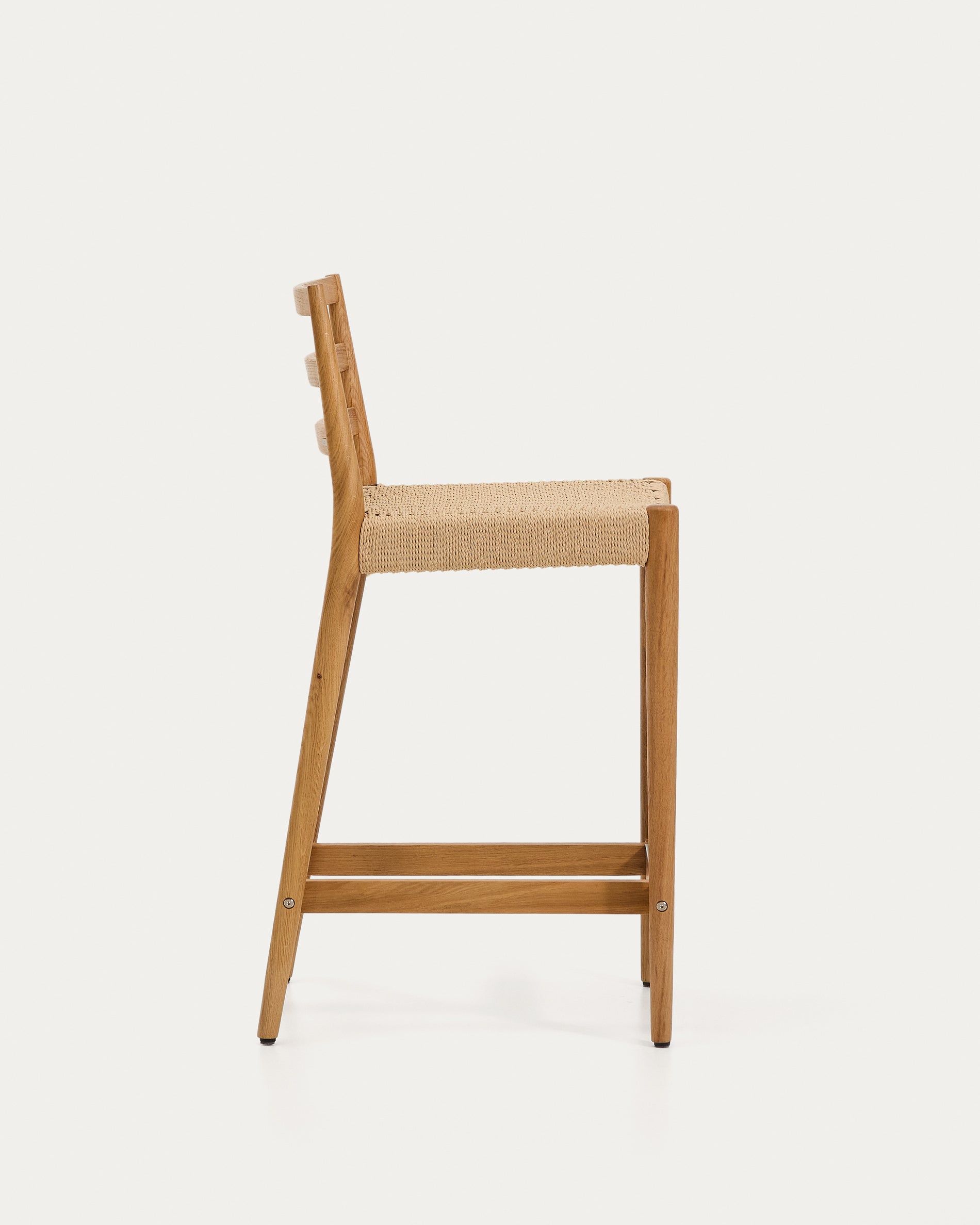 Analy stool backrest solid oak wood natural-tone finish and rope seat 65 cm FSC 100%. - Product View