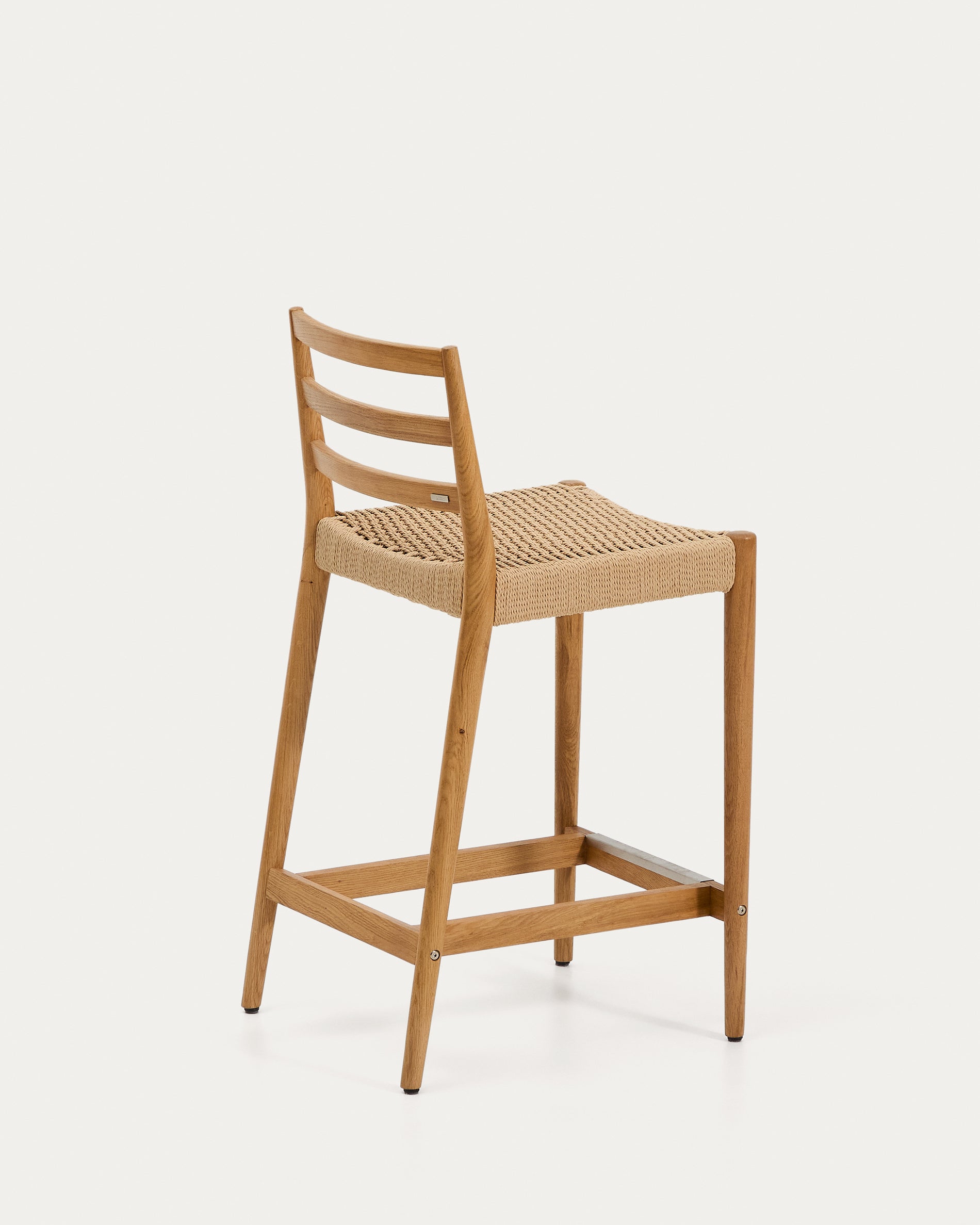 Analy stool backrest solid oak wood natural-tone finish and rope seat 65 cm FSC 100%. - Product View