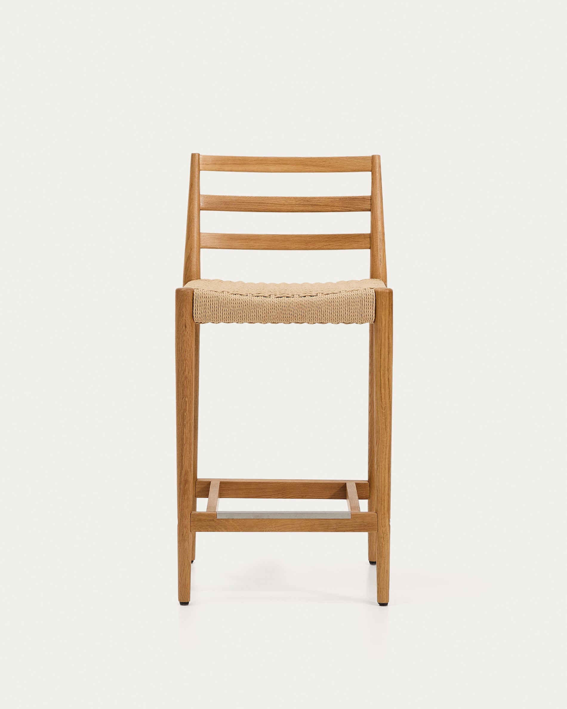 Analy stool backrest solid oak wood natural-tone finish and rope seat 65 cm FSC 100%. - Product View