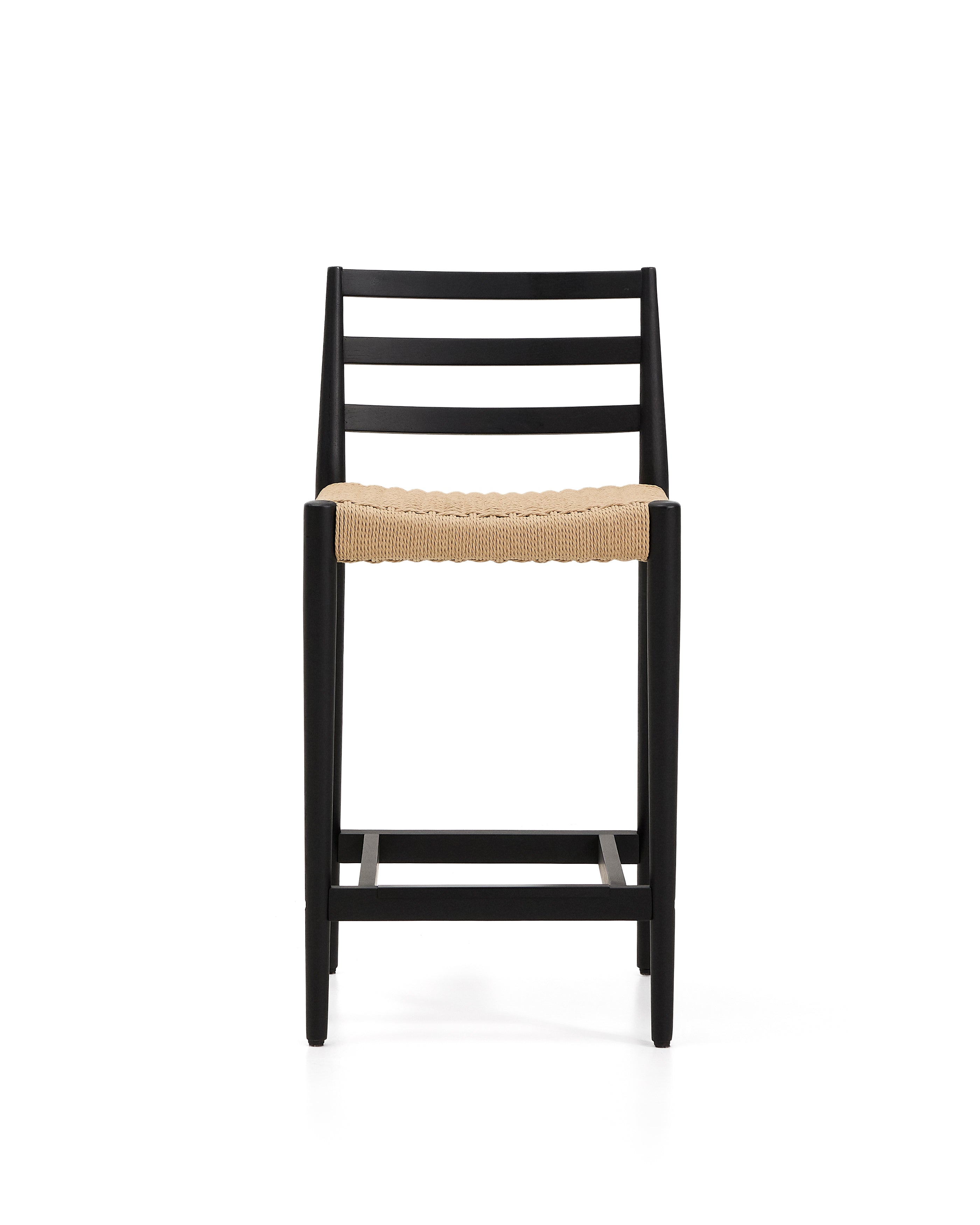 Analy stool with a backrest in solid oak wood in a black finish and rope cord seat, 65 cm, FSC 100% - Product Image