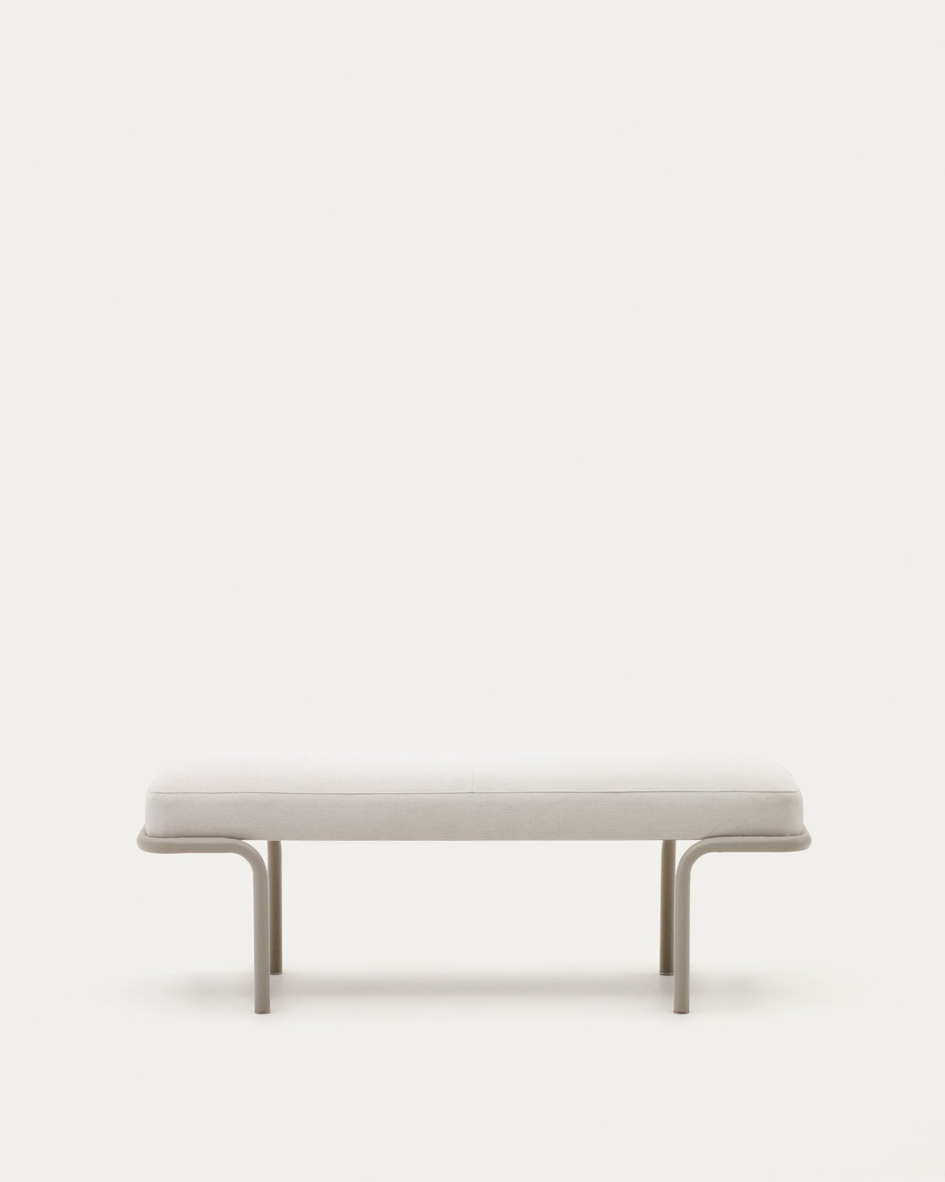 Compo bench in beige chenille and beige metal structure, 130 cm - Product View