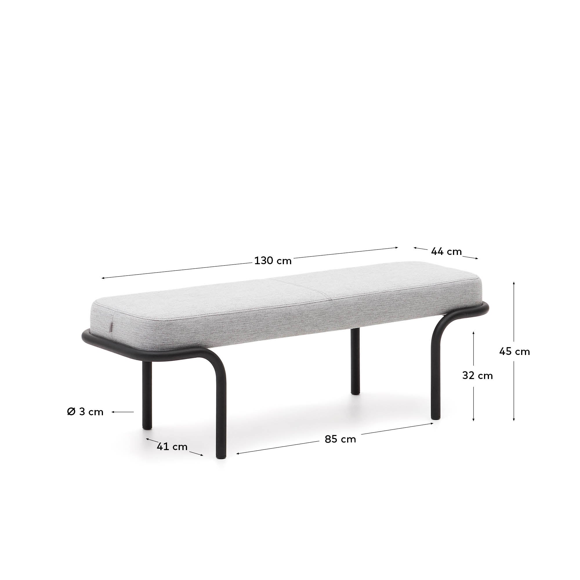 Compo bench in grey and black metal structure, 130 cm - Measurements