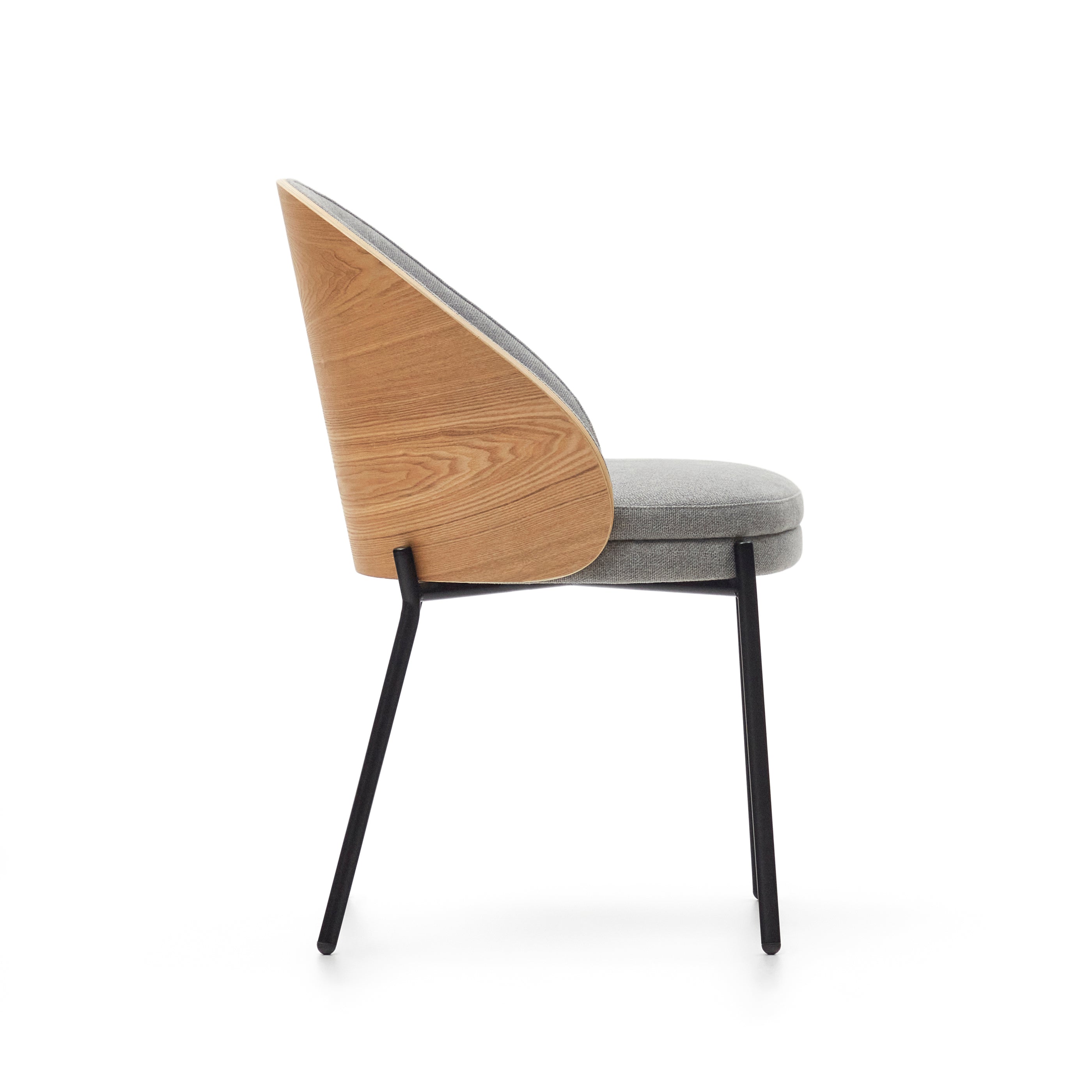 Eamy chair light grey chenille and ash wood veneer with a natural finish and black metal - Product Image