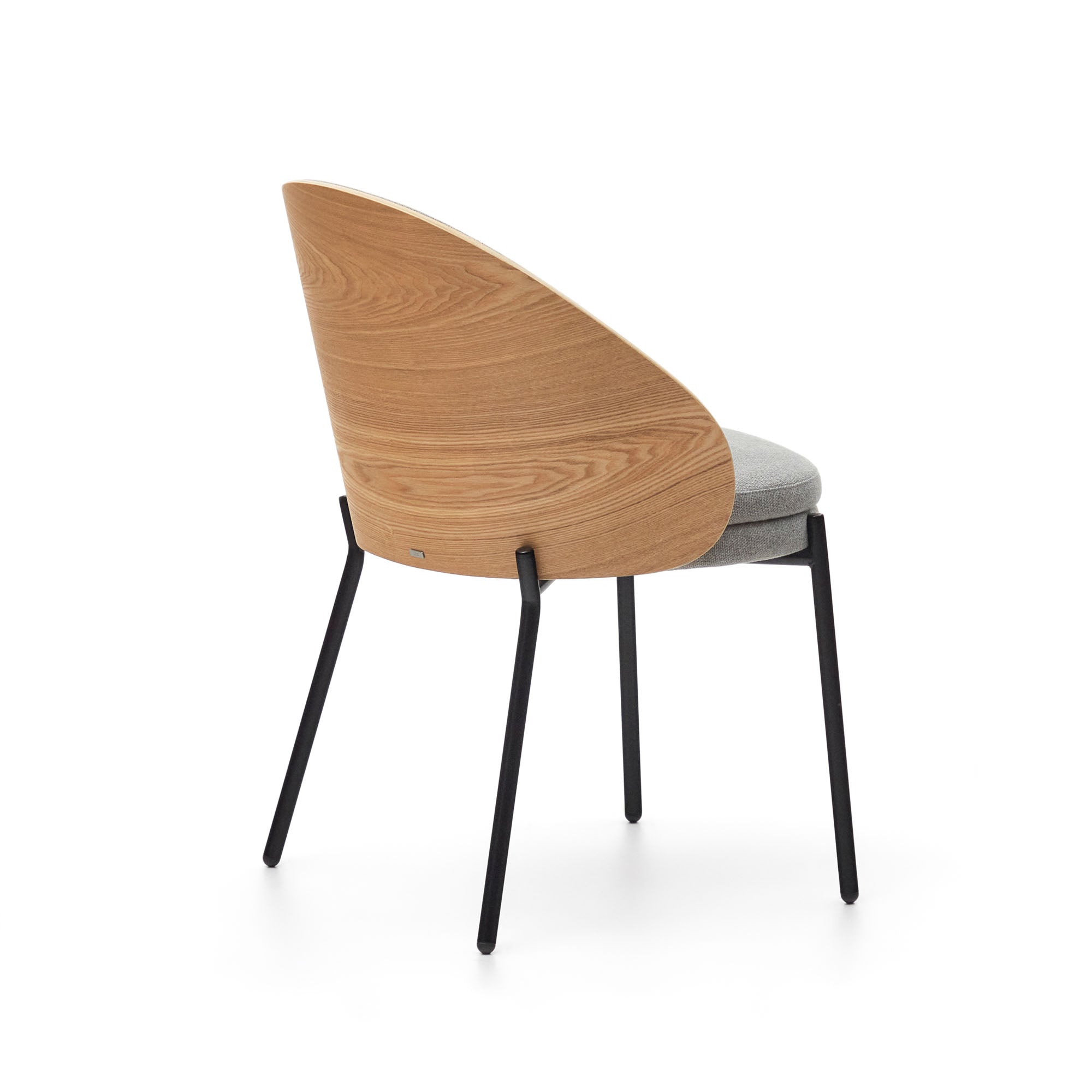 Eamy chair light grey chenille and ash wood veneer with a natural finish and black metal - Product Image
