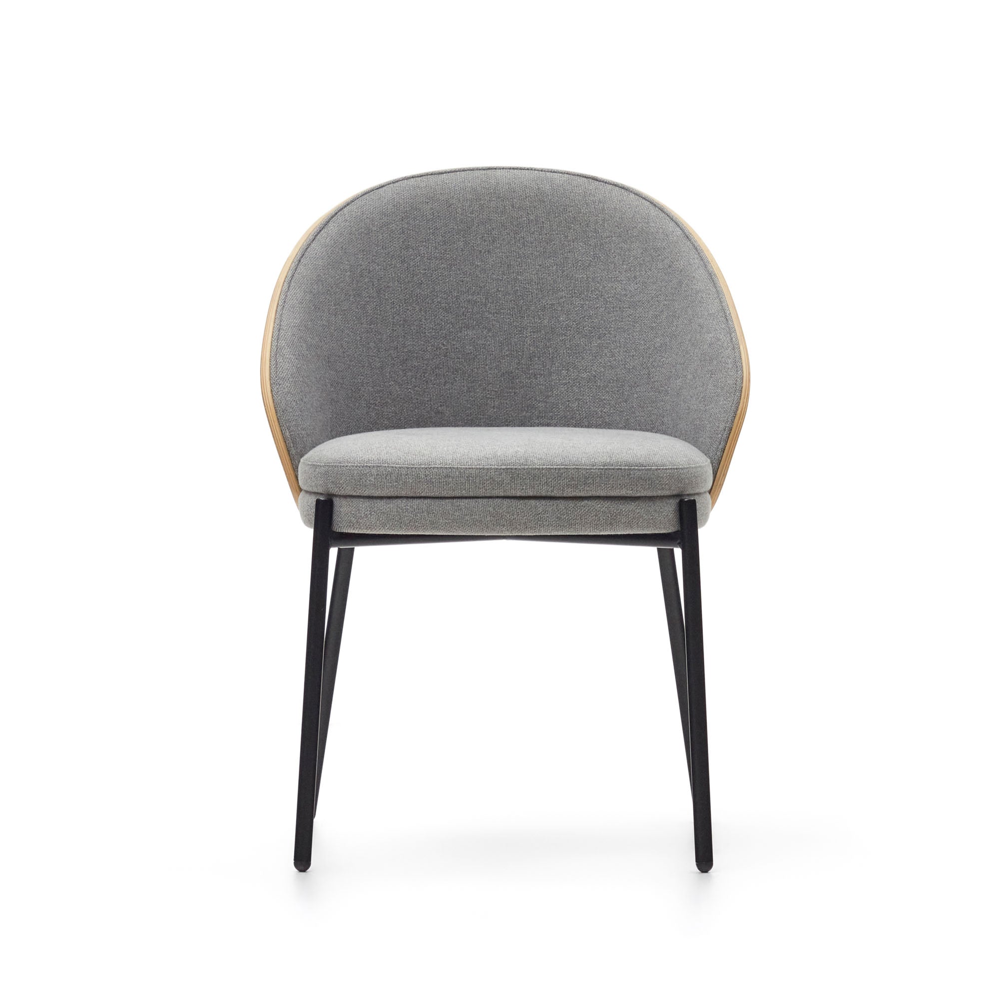 Eamy chair light grey chenille and ash wood veneer with a natural finish and black metal - Product Image