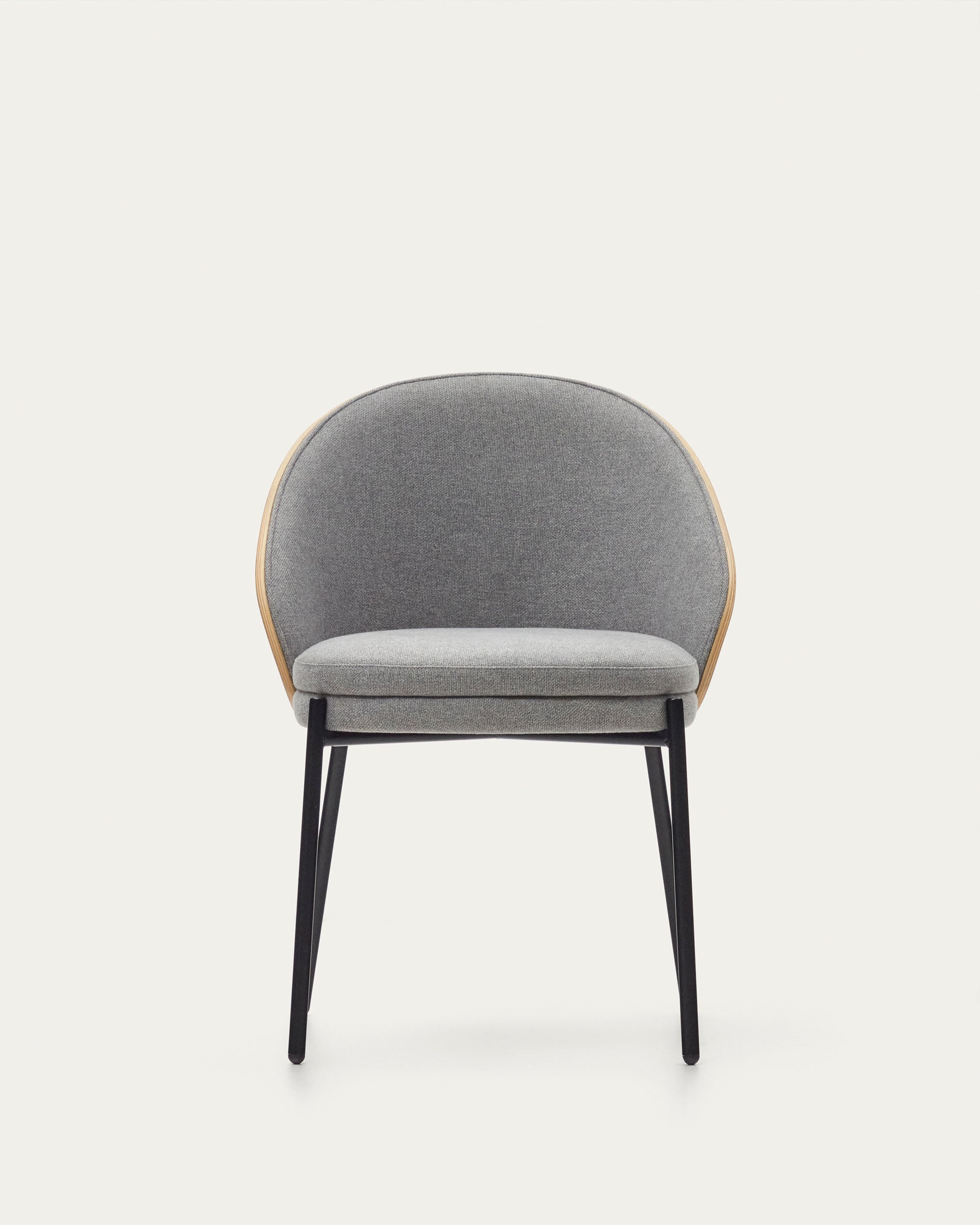 Eamy chair light grey chenille and ash wood veneer with a natural finish and black metal - Product View