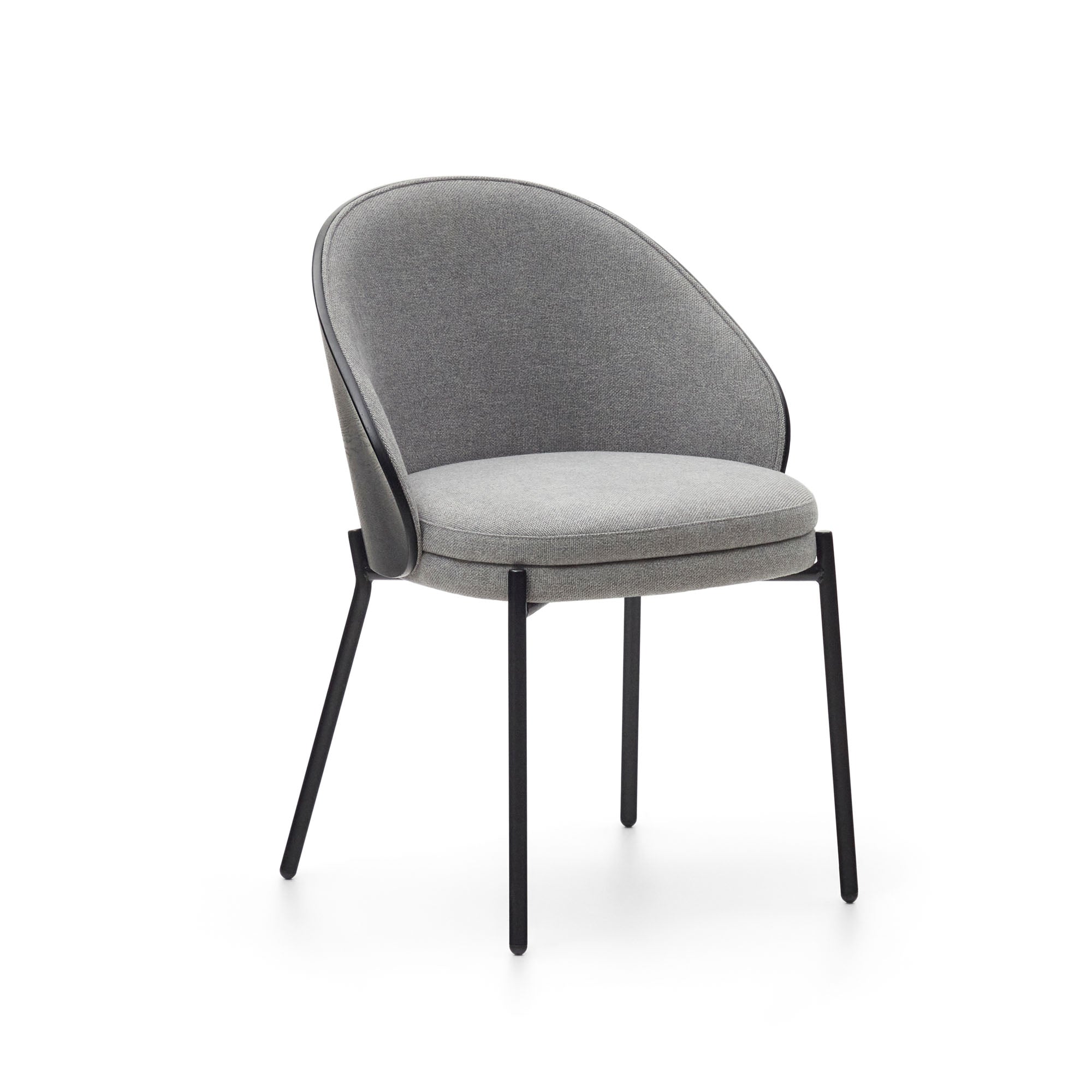 Eamy chair light grey chenilla and ash wood veneer with a black finish and black metal - Product Image