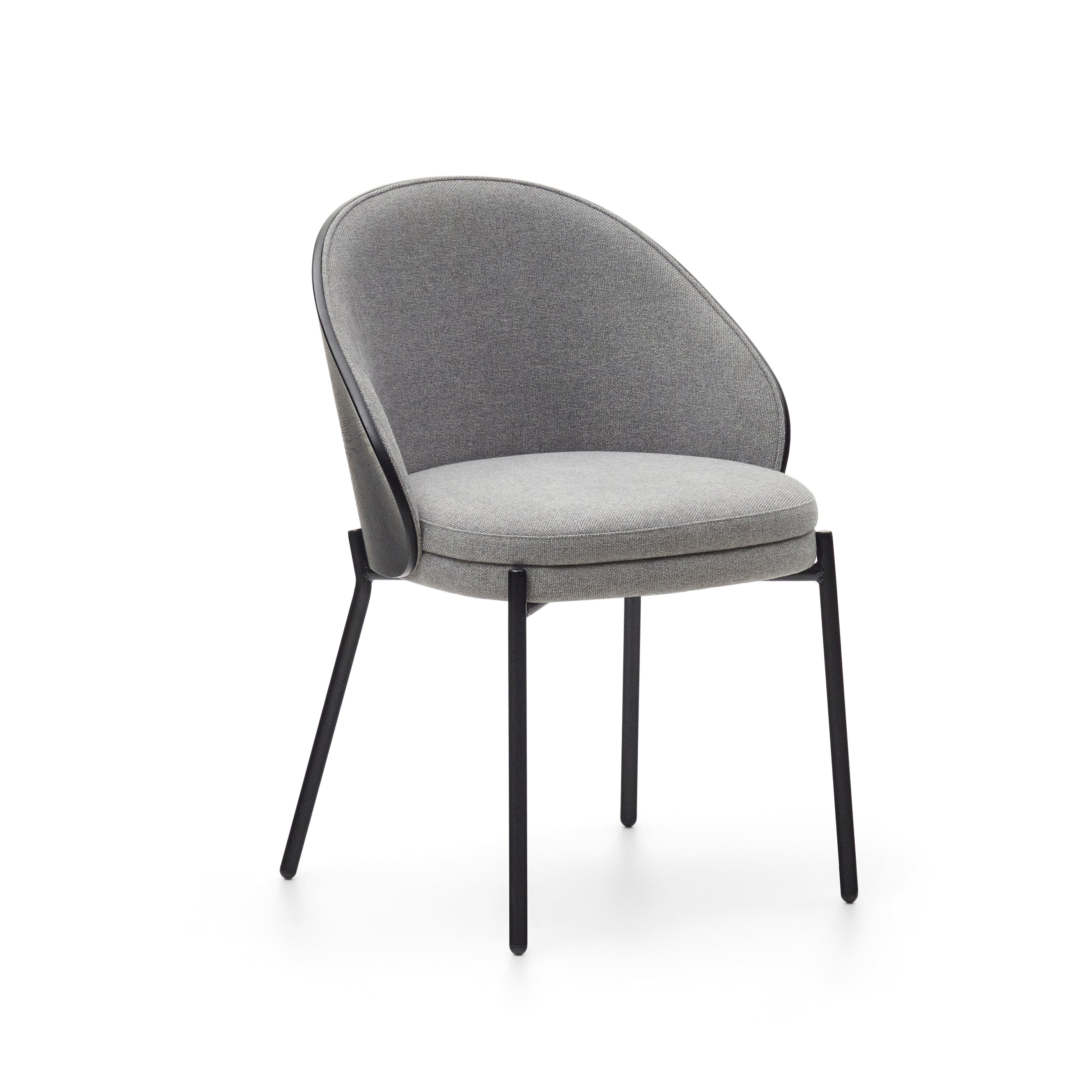 Eamy chair light grey chenilla and ash wood veneer with a black finish and black metal - Product Image