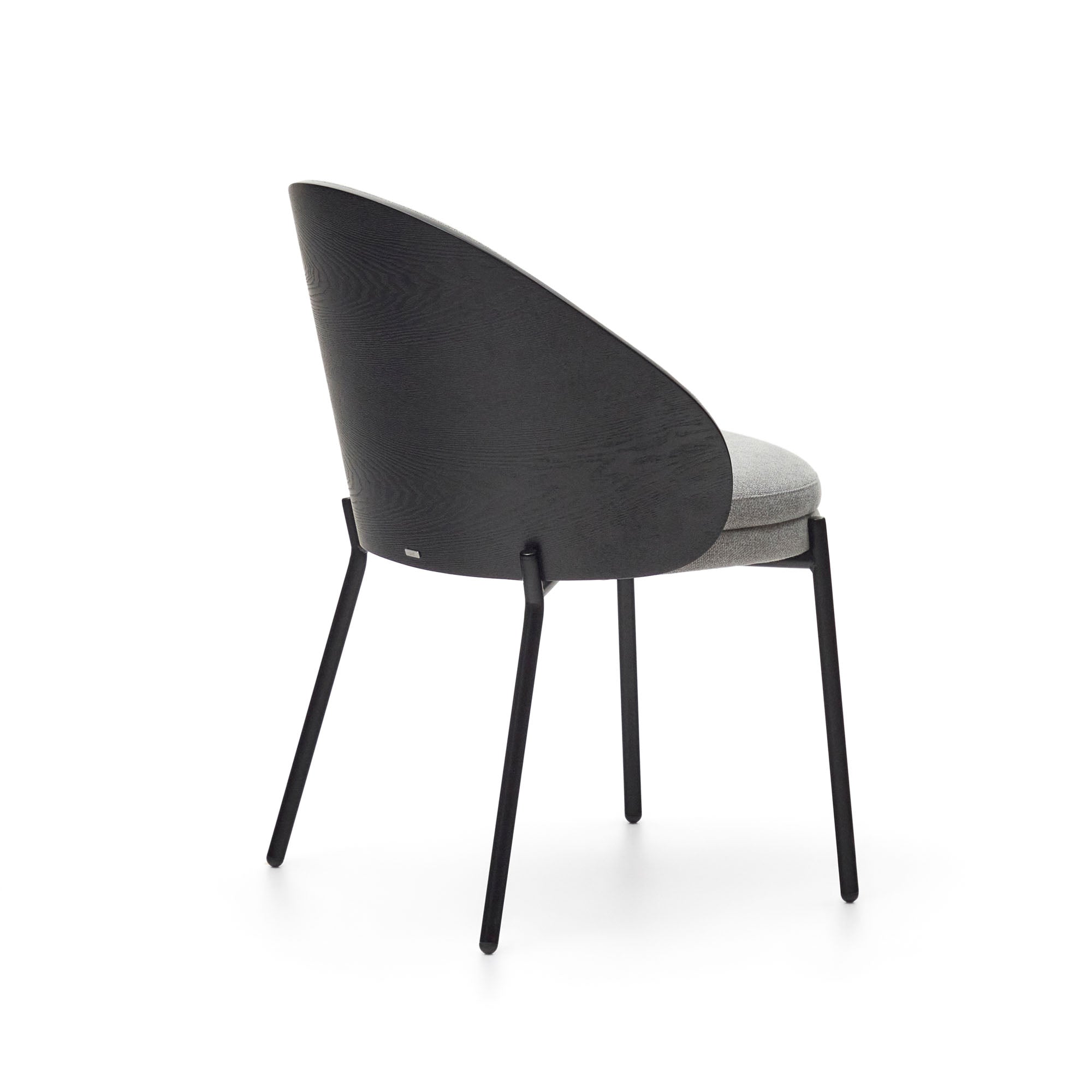 Eamy chair light grey chenilla and ash wood veneer with a black finish and black metal - Product Image