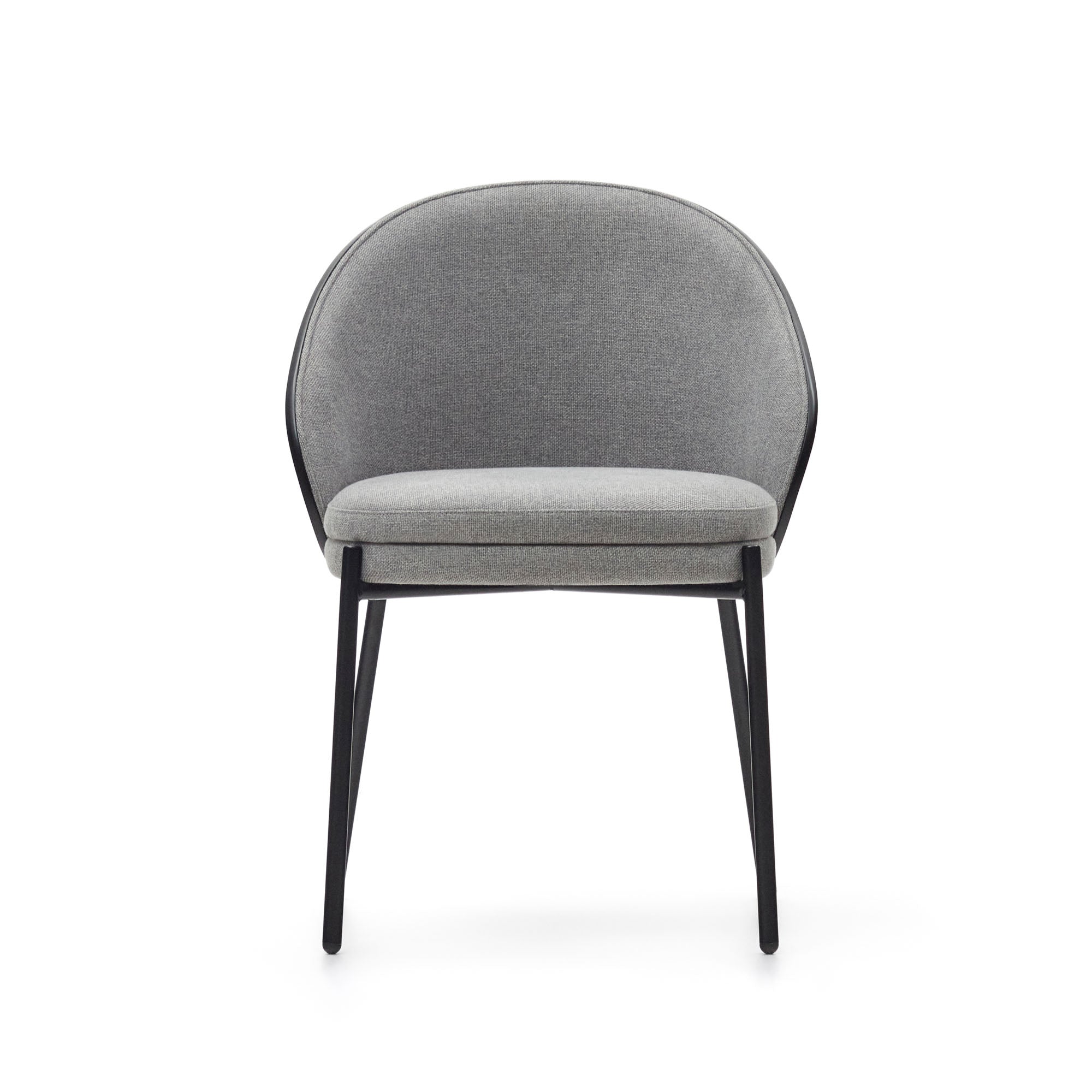 Eamy chair light grey chenilla and ash wood veneer with a black finish and black metal - Product Image