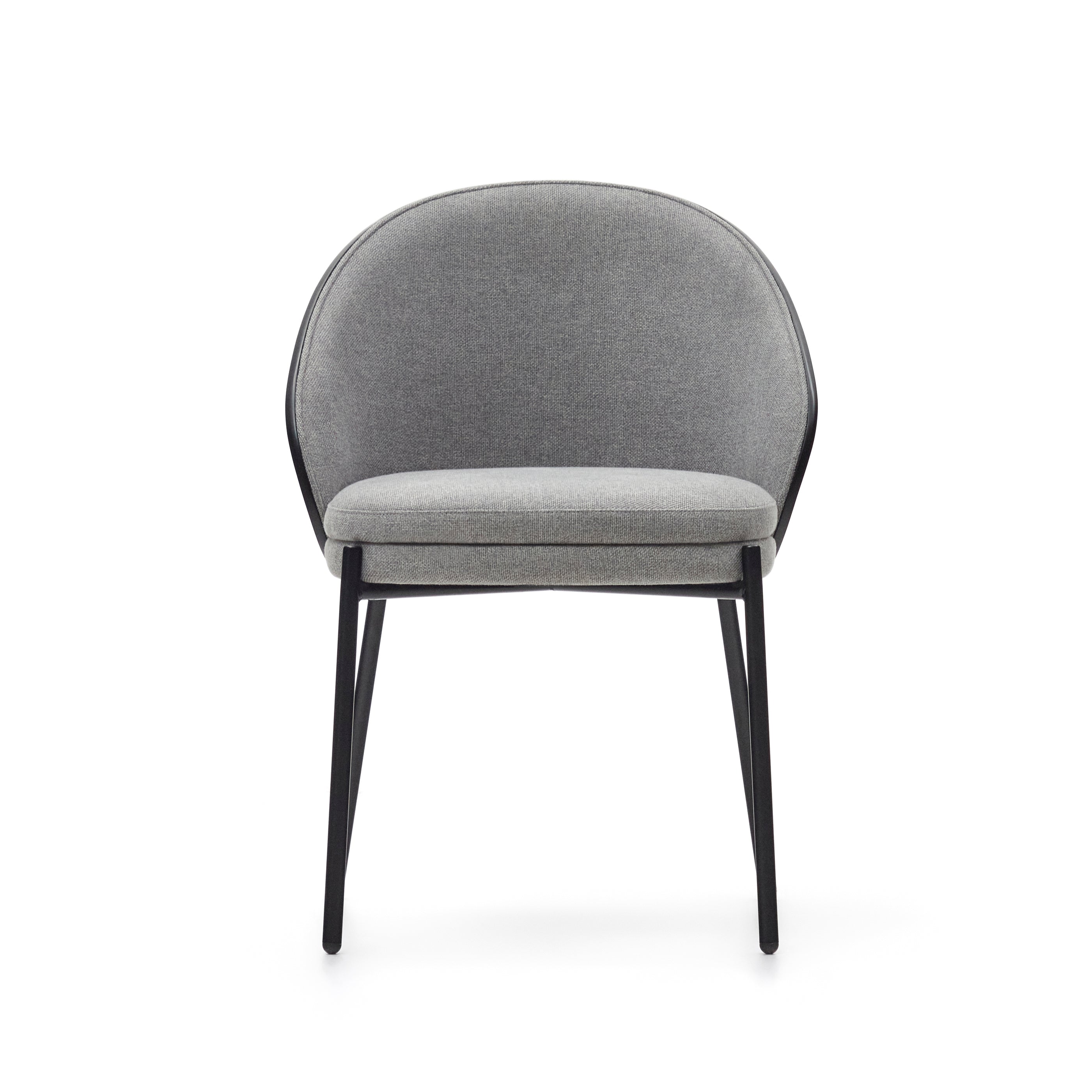 Eamy chair light grey chenilla and ash wood veneer with a black finish and black metal - Product Image