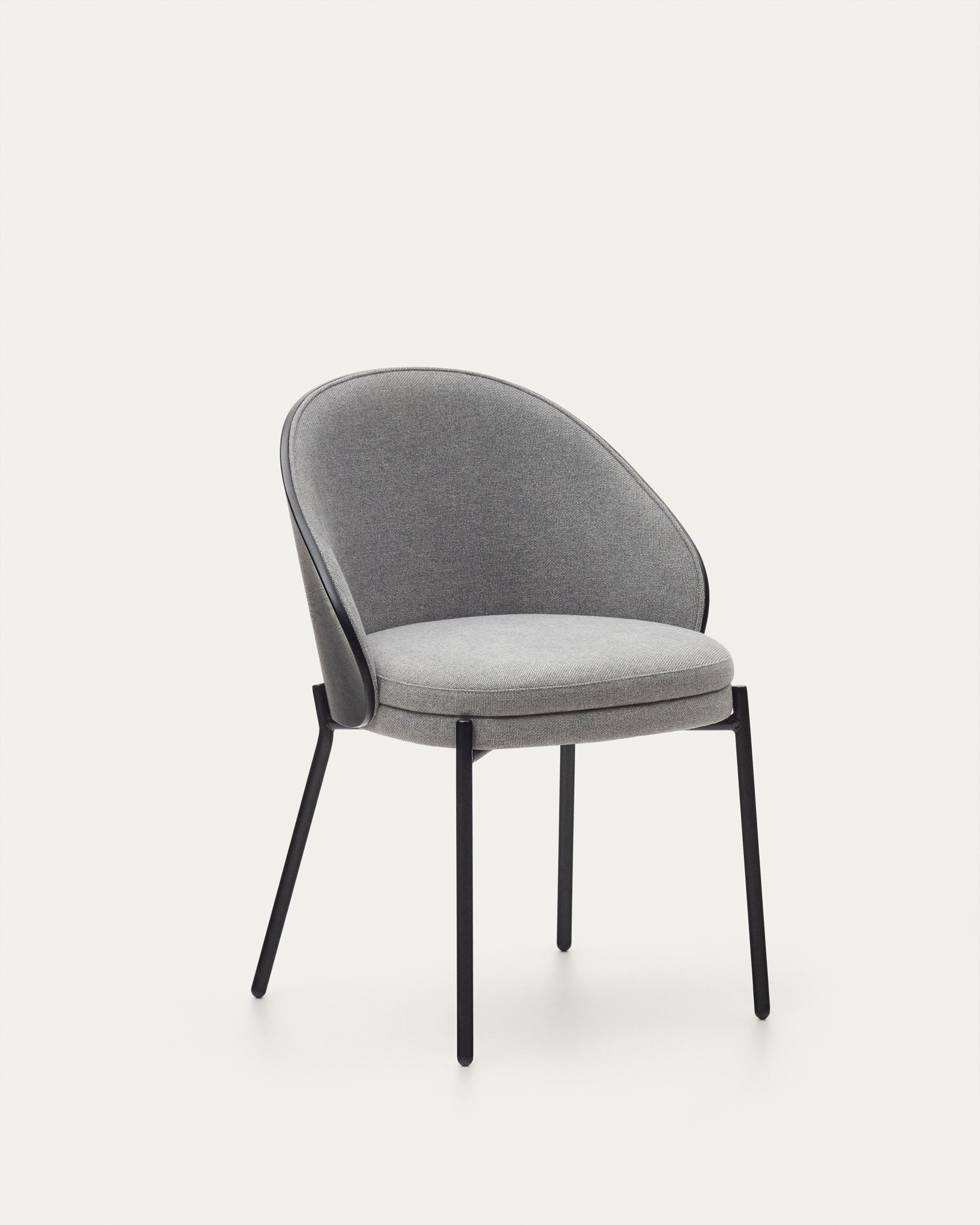 Eamy chair light grey chenilla and ash wood veneer with a black finish and black metal - Detail