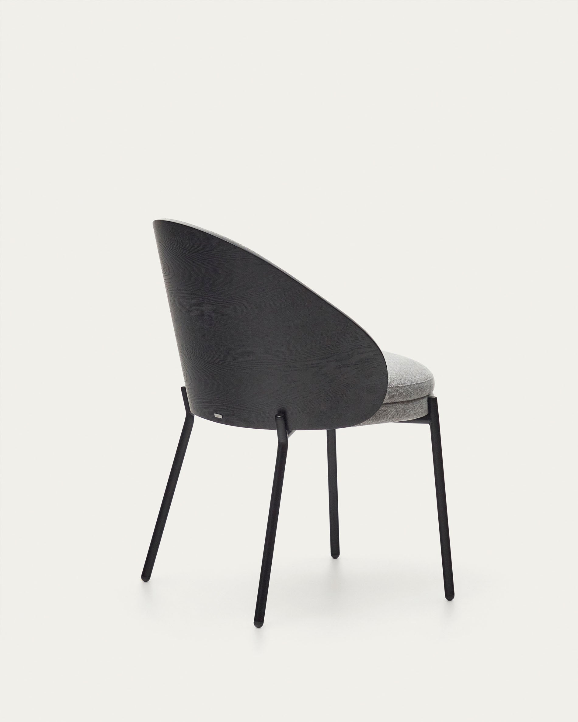 Eamy chair light grey chenilla and ash wood veneer with a black finish and black metal - Product View