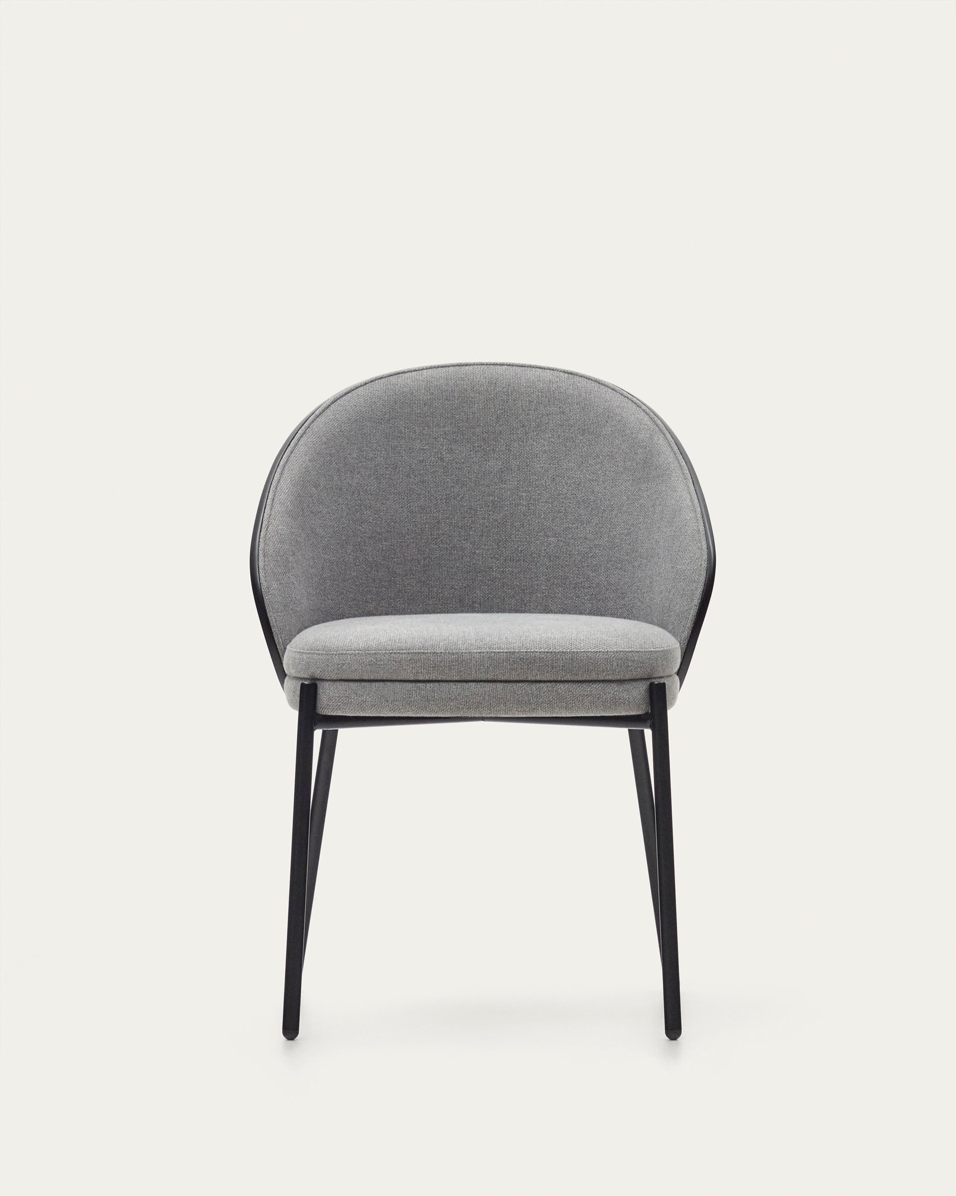 Eamy chair light grey chenilla and ash wood veneer with a black finish and black metal - Product View