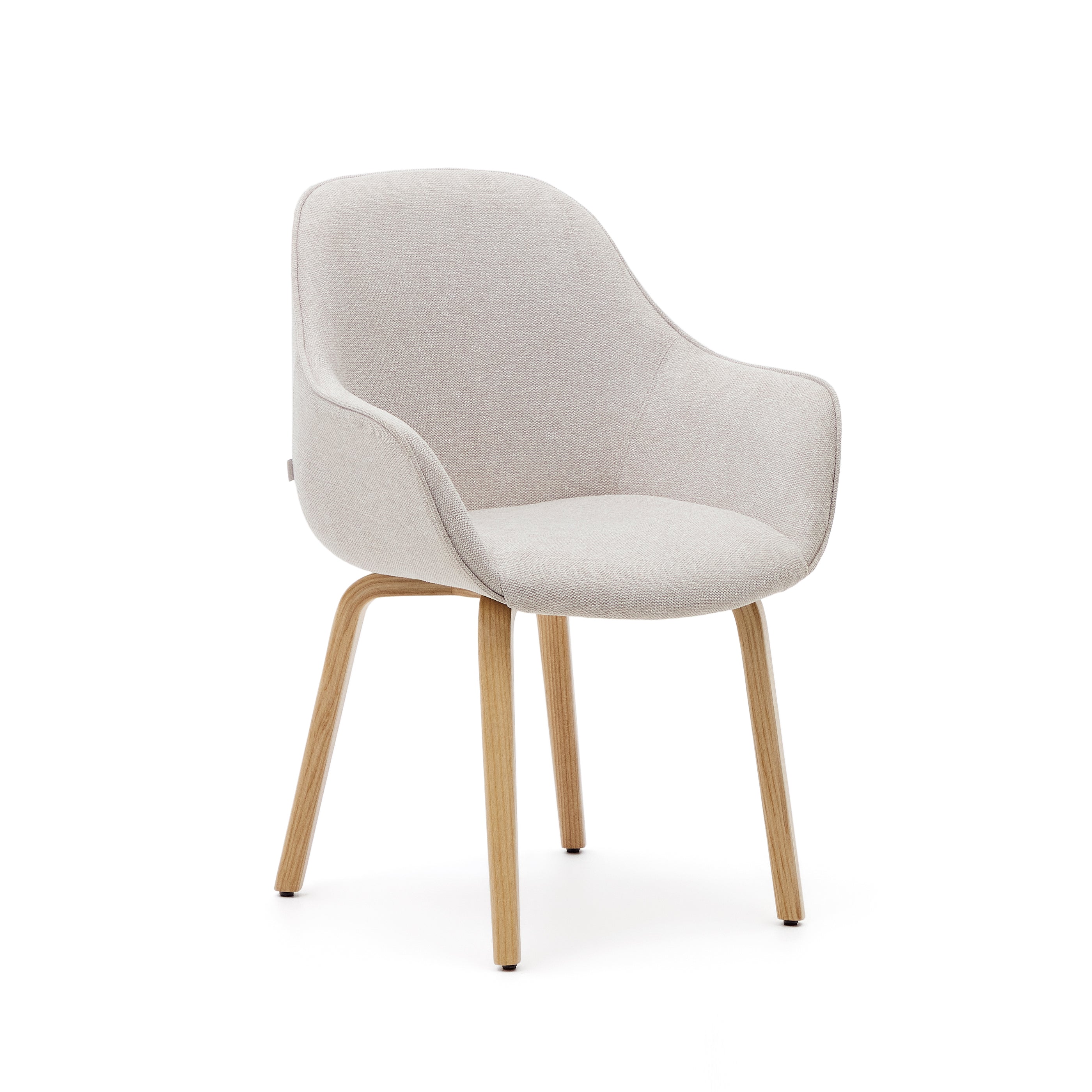 Aleli beige chenille chair with solid ash wood legs and natural finish - Product Image
