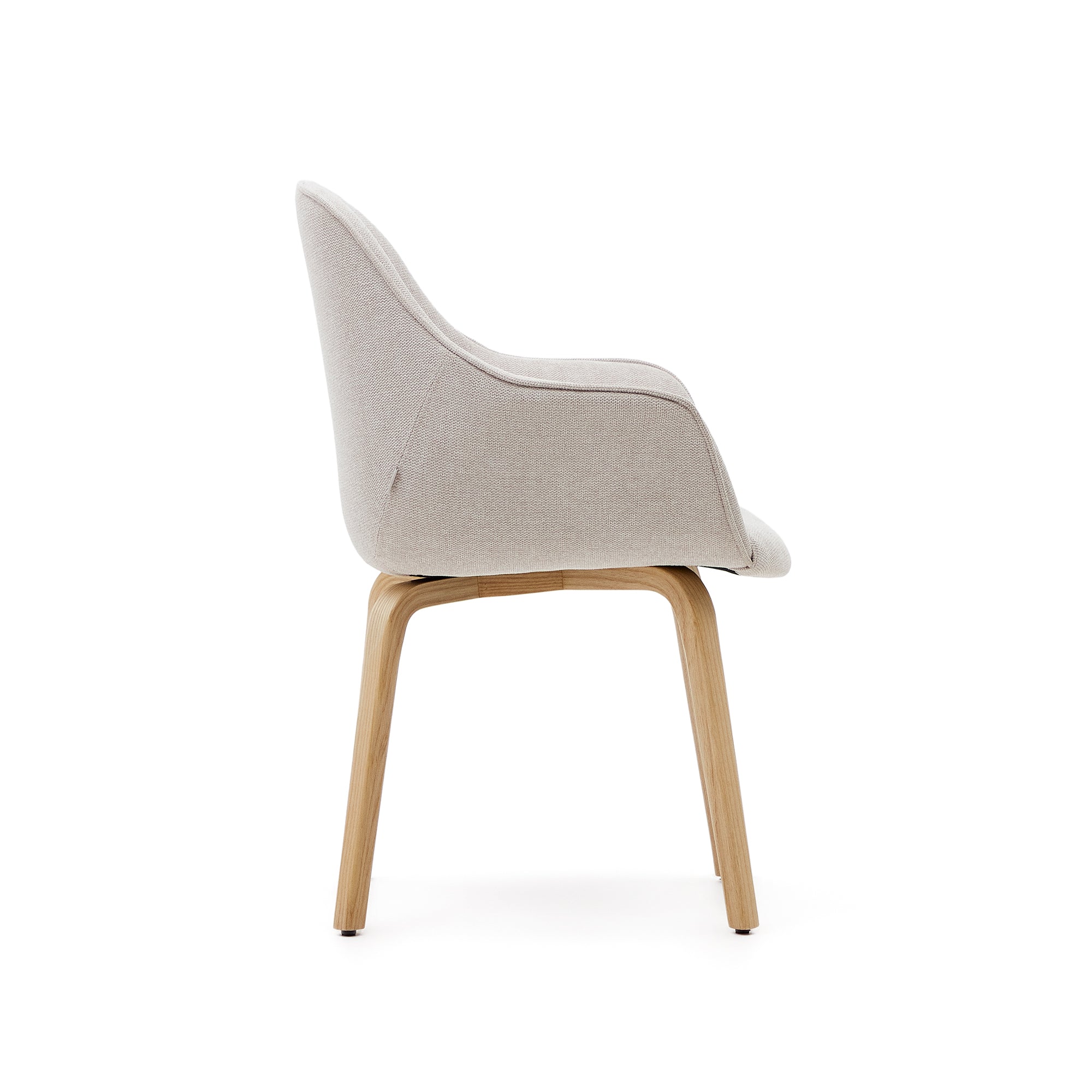 Aleli beige chenille chair with solid ash wood legs and natural finish - Product Image