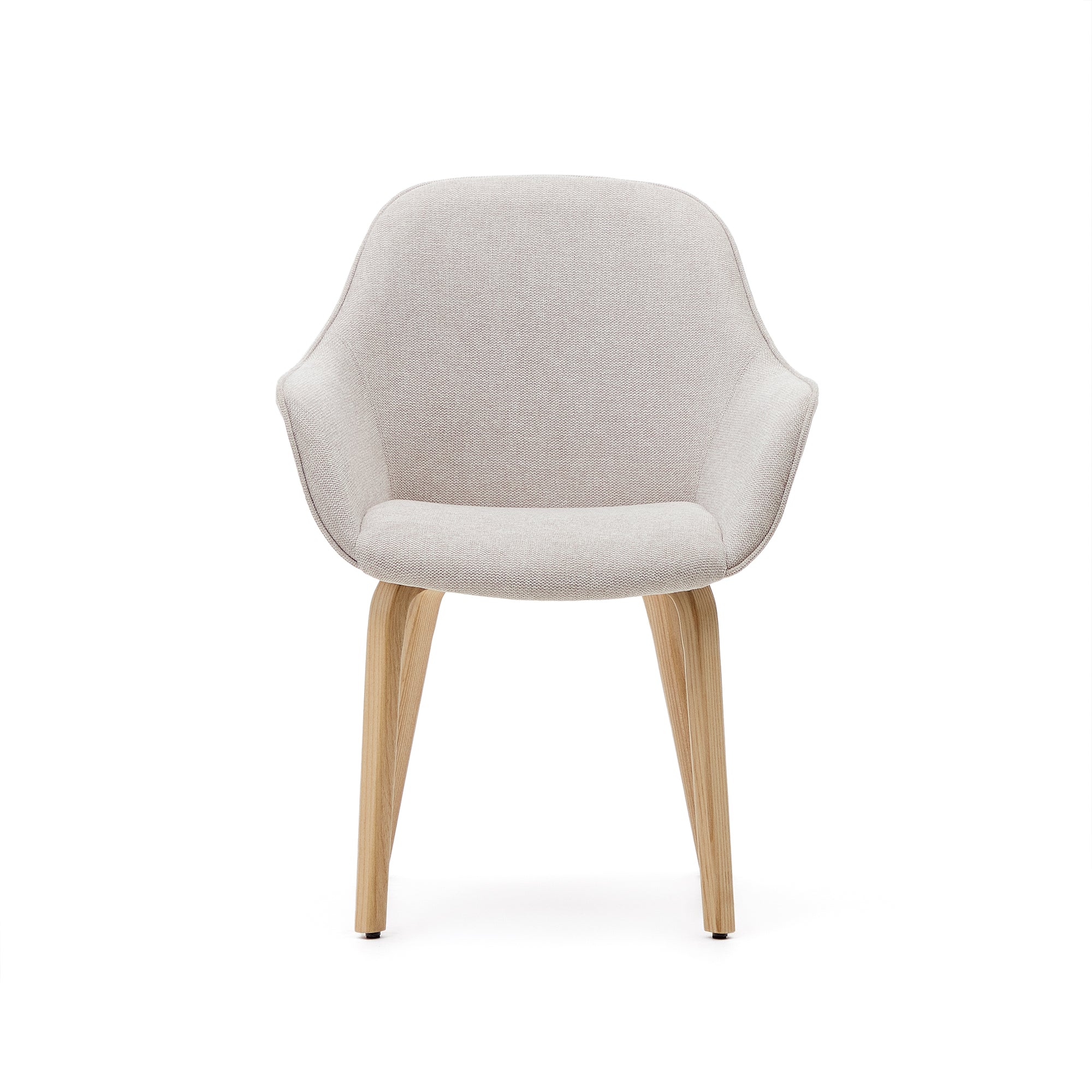 Aleli beige chenille chair with solid ash wood legs and natural finish - Product Image