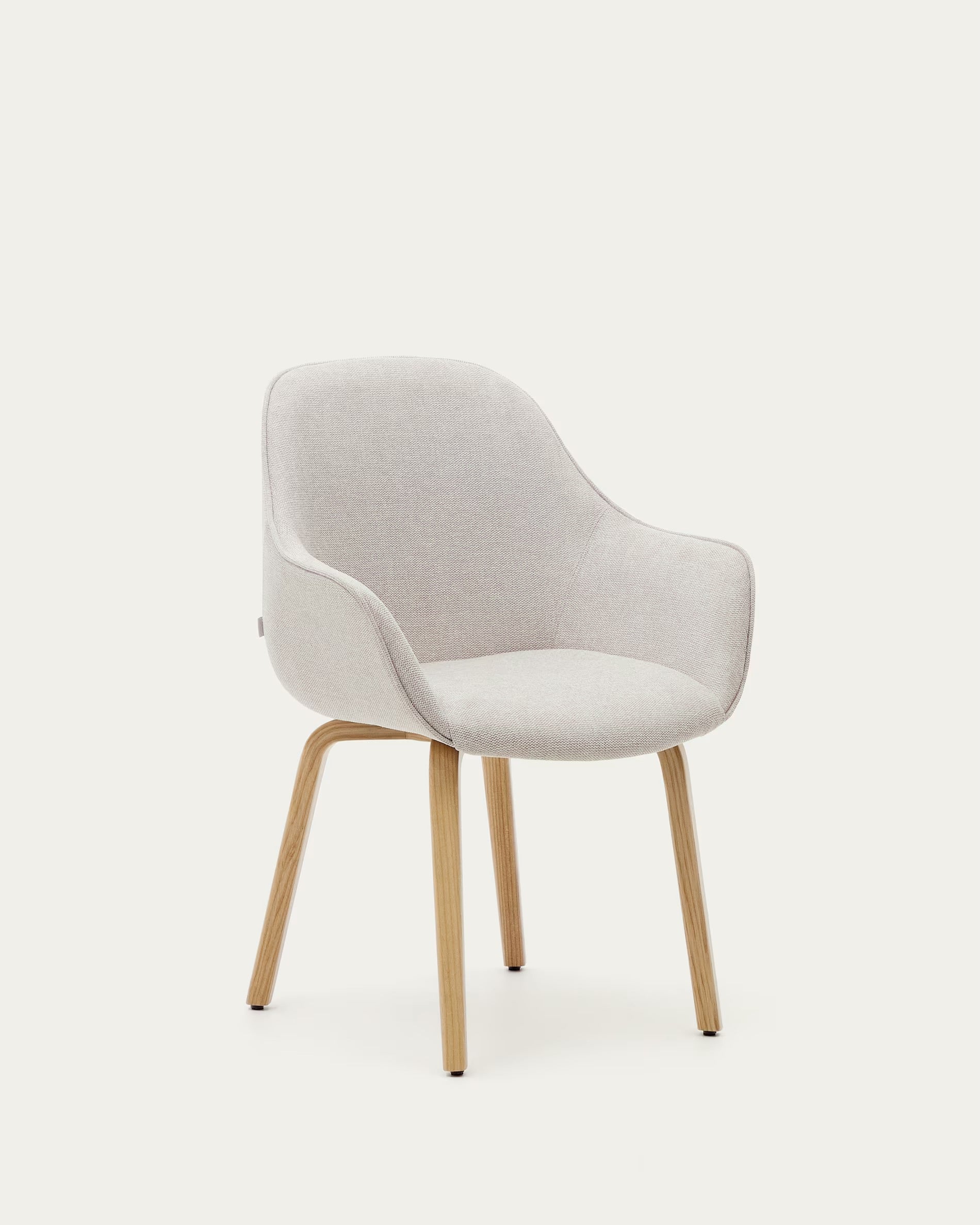 Aleli chair in beige shearling with solid ash wood legs and natural finish