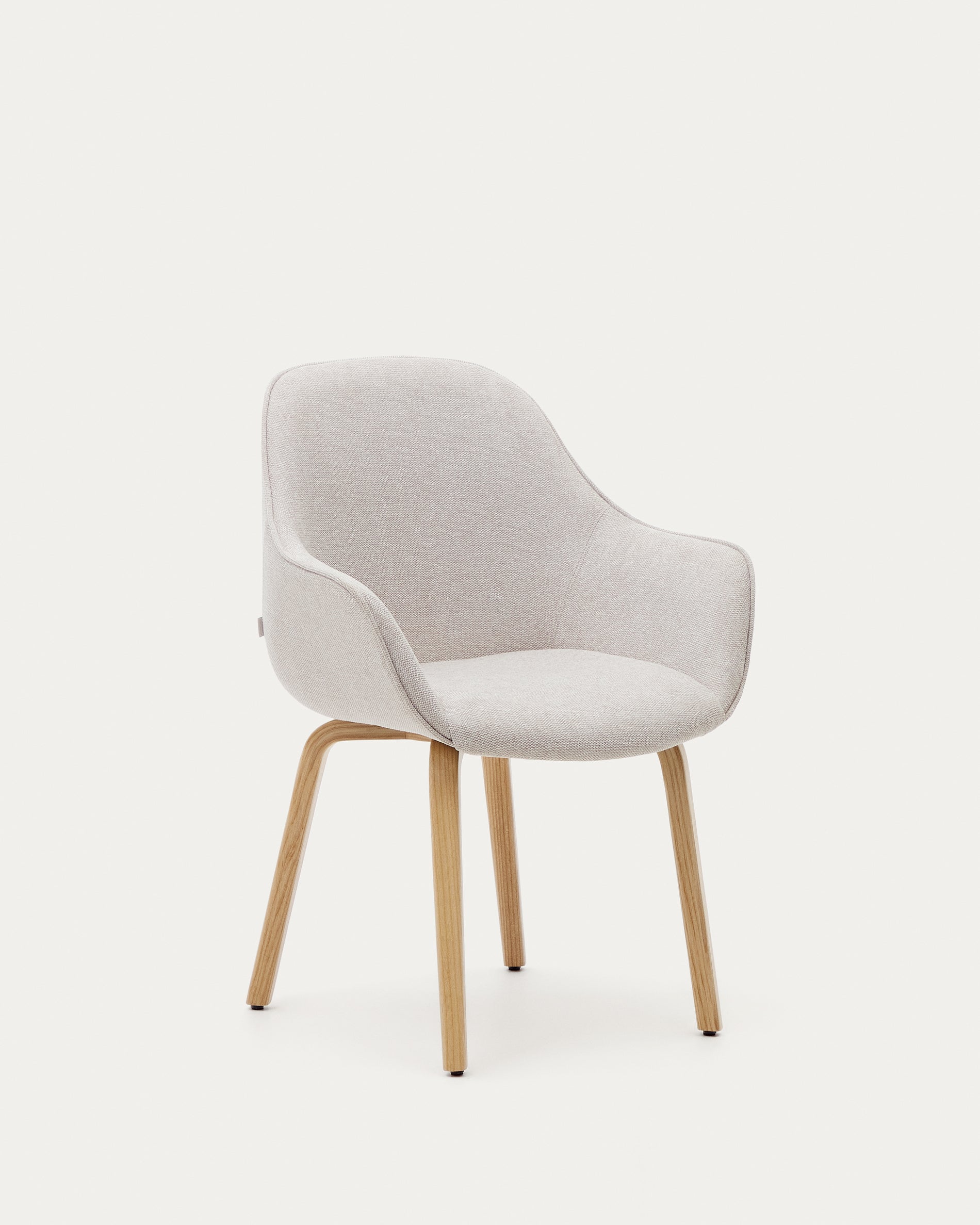 Aleli beige chenille chair with solid ash wood legs and natural finish - Product View