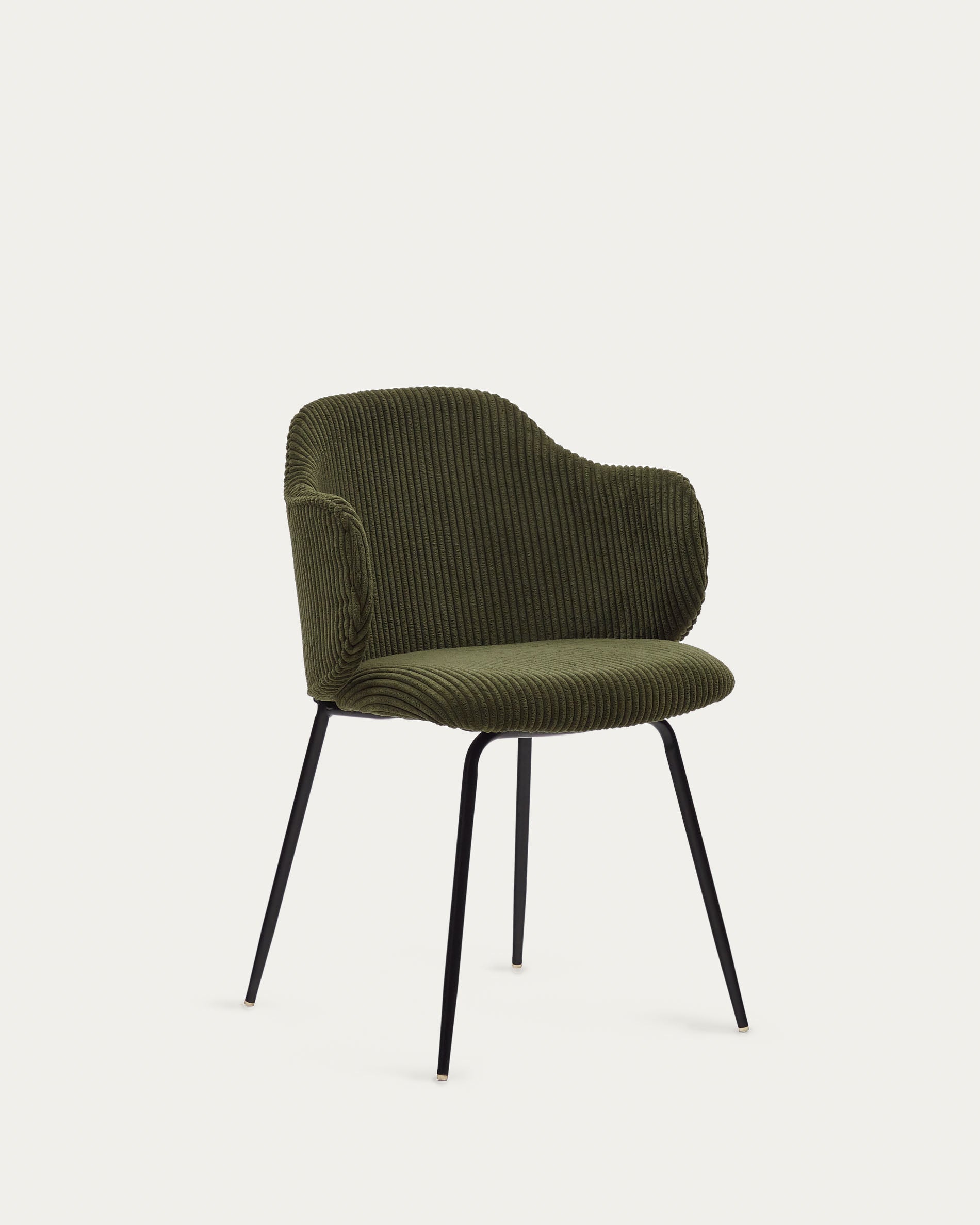 Yunia chair in green wide seam corduroy with steel legs in a painted black finish FR - Product View