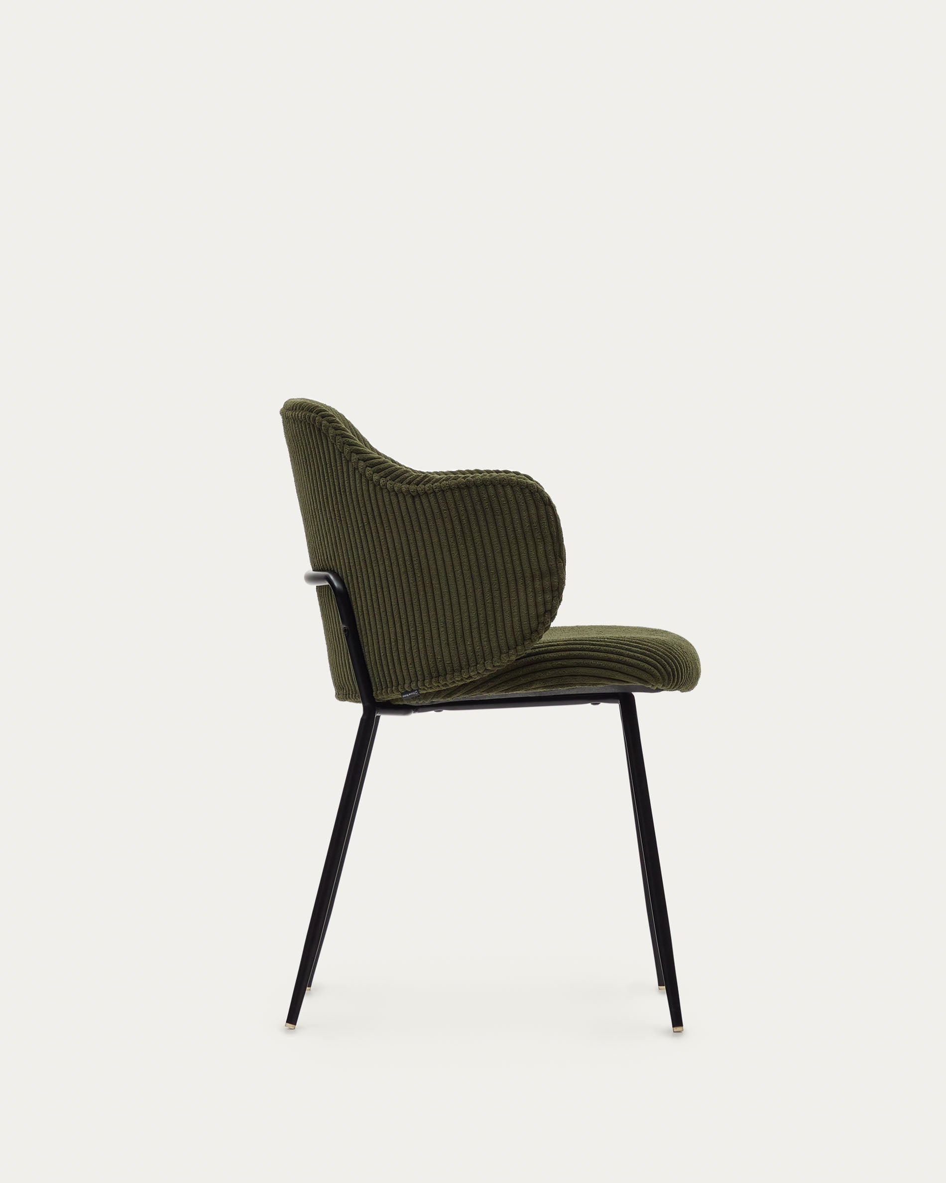 Yunia chair in green wide seam corduroy with steel legs in a painted black finish FR - Product View