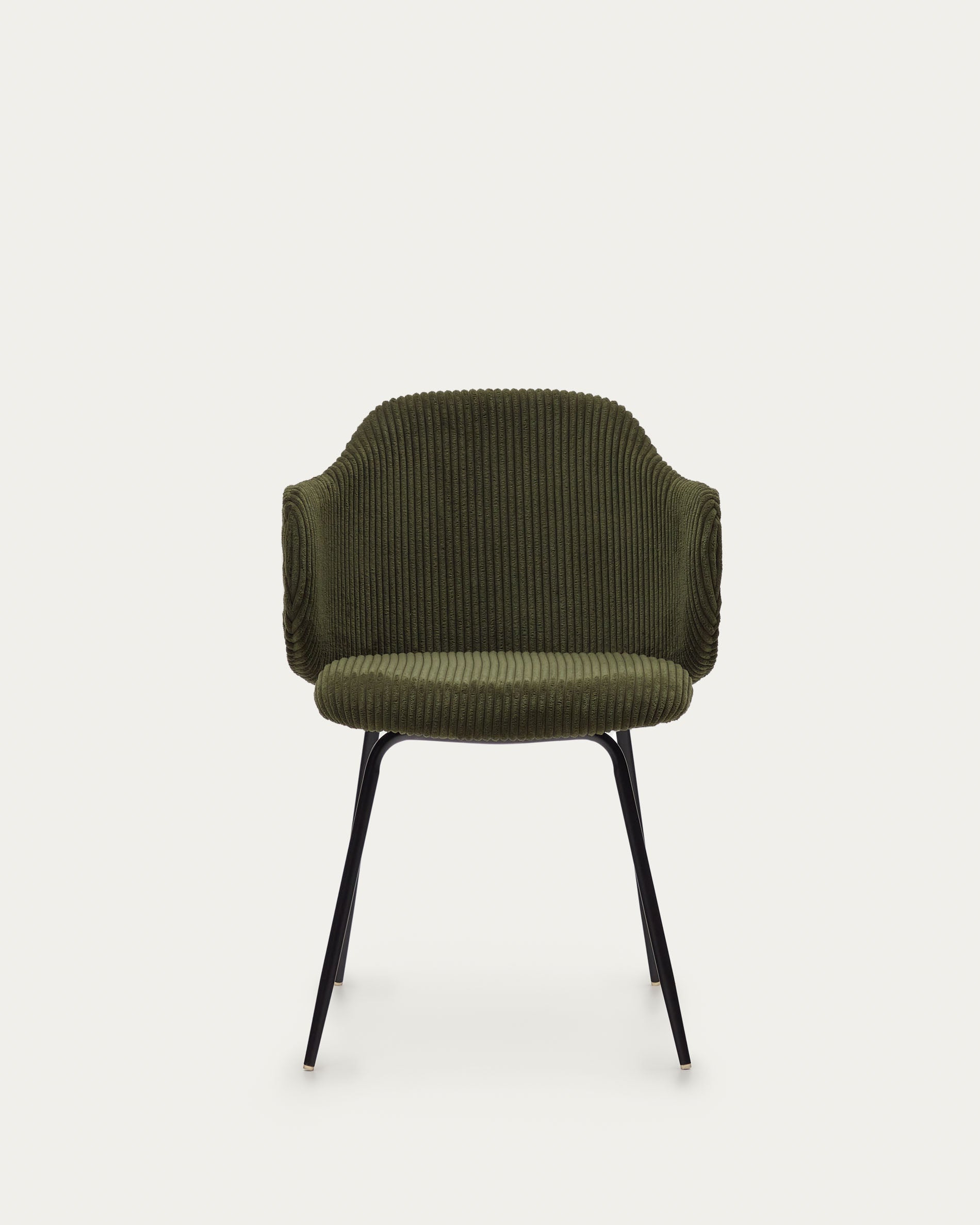 Yunia chair in green wide seam corduroy with steel legs in a painted black finish FR - Product View