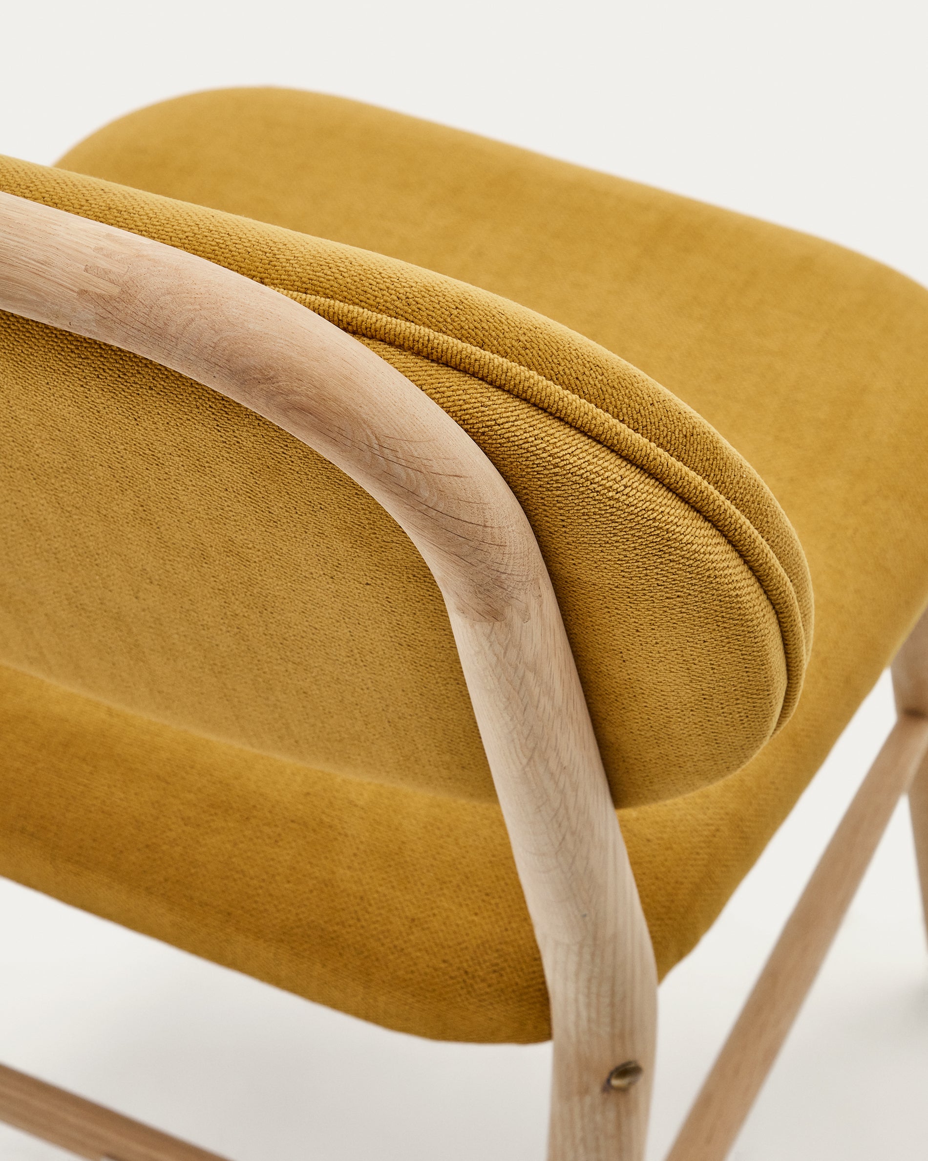 Helda chair in mustard chenille and solid oak wood FSC Mix Credit - Detail