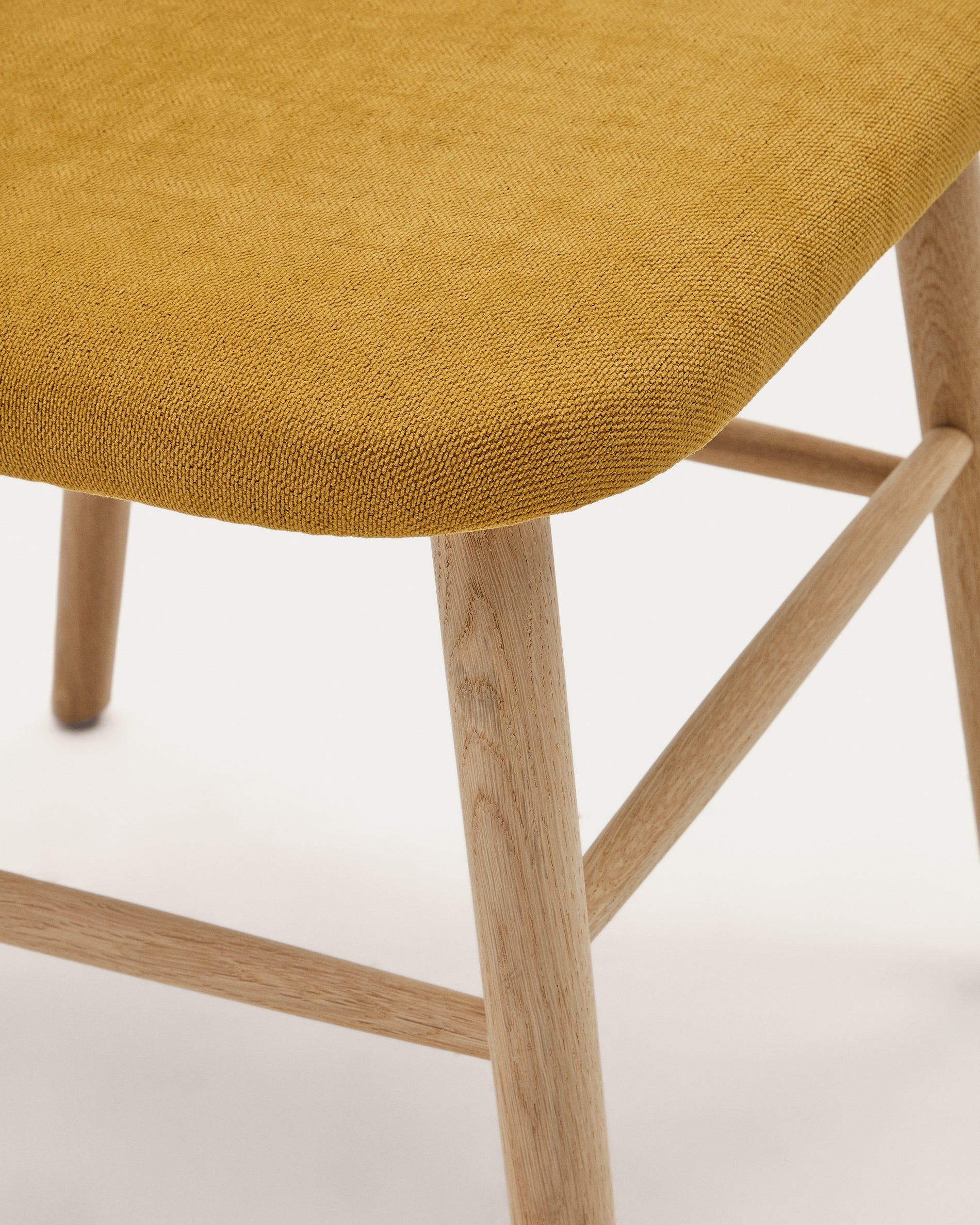 Helda chair in mustard chenille and solid oak wood FSC Mix Credit - Detail