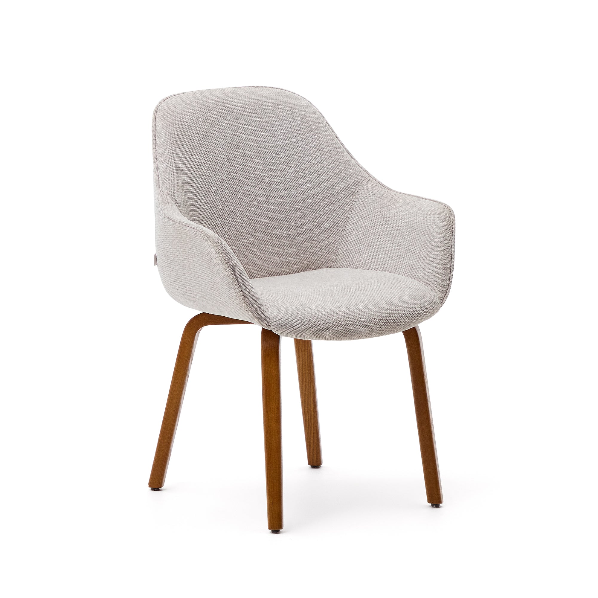 Aleli beige chenille chair with solid ash wood legs and walnut finish - Product Image
