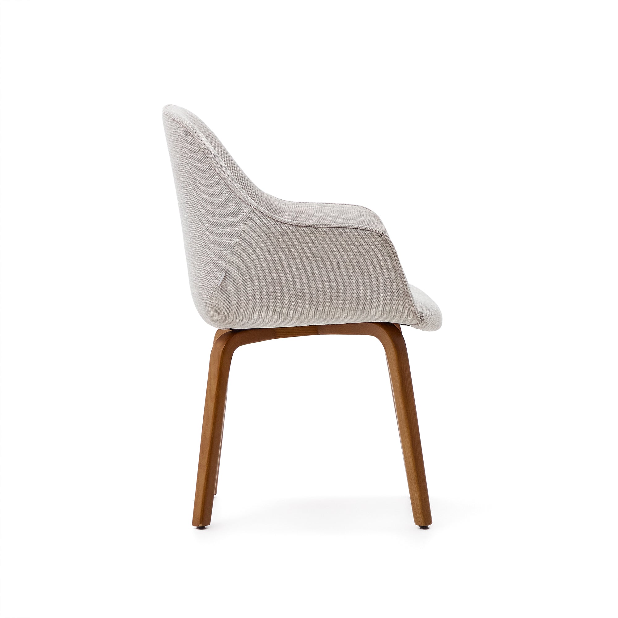 Aleli beige chenille chair with solid ash wood legs and walnut finish - Product Image