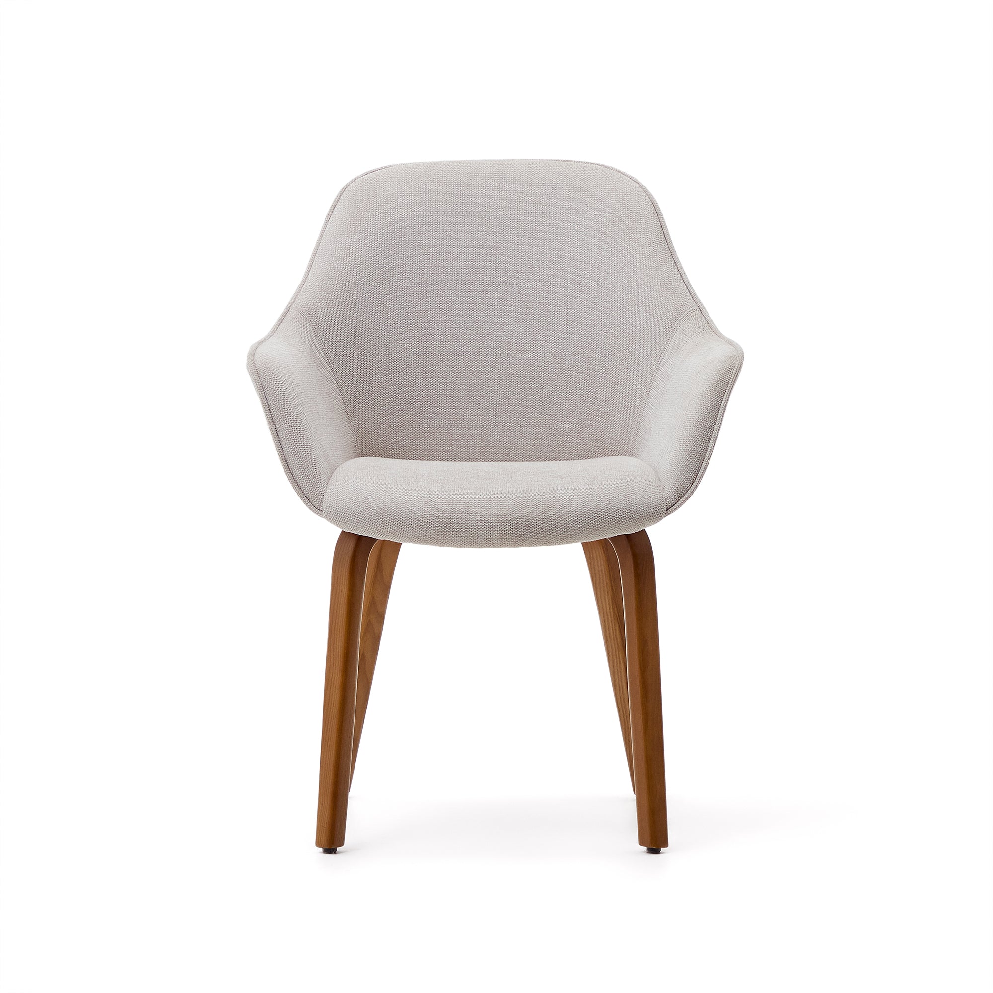 Aleli beige chenille chair with solid ash wood legs and walnut finish - Product Image