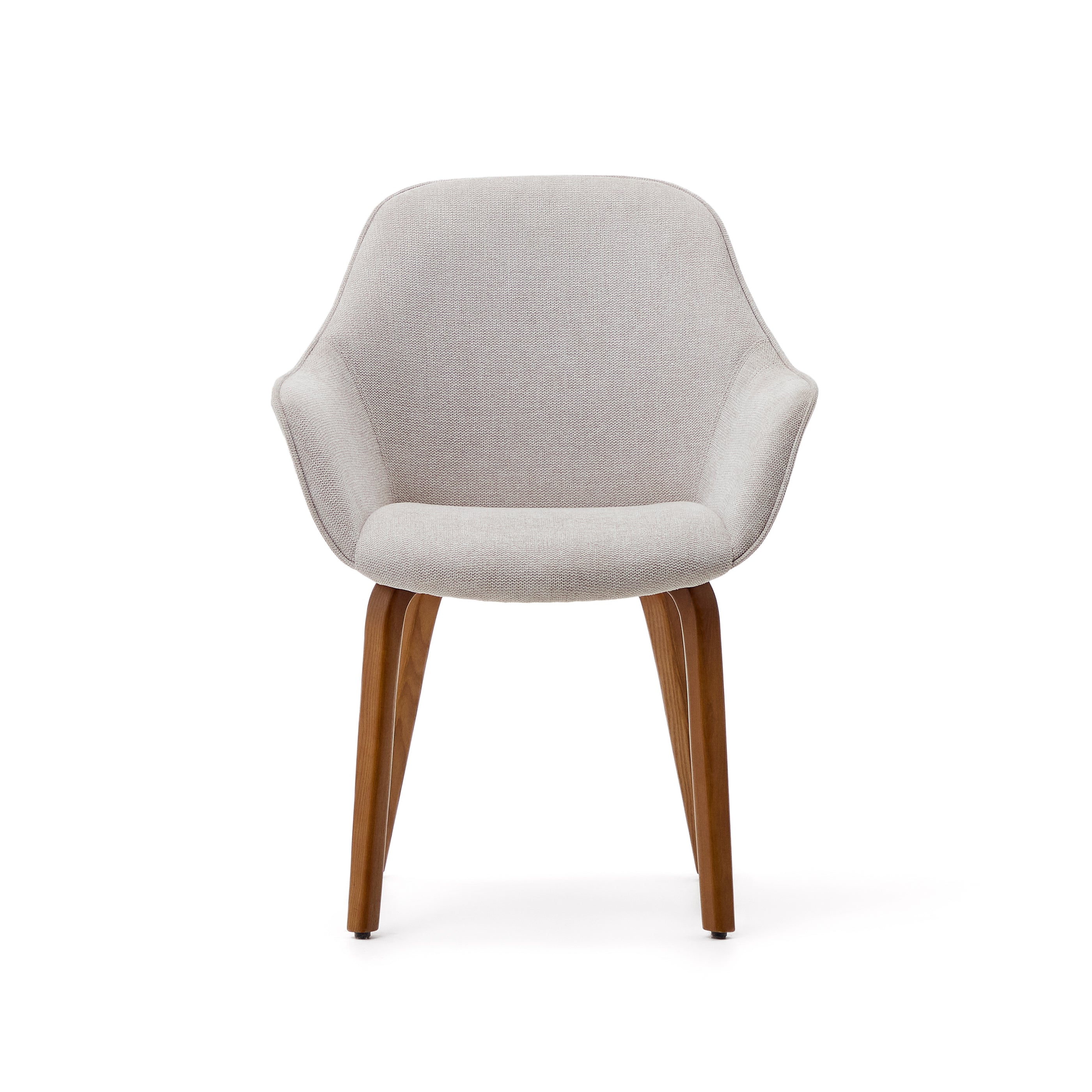 Aleli beige chenille chair with solid ash wood legs and walnut finish - Product Image