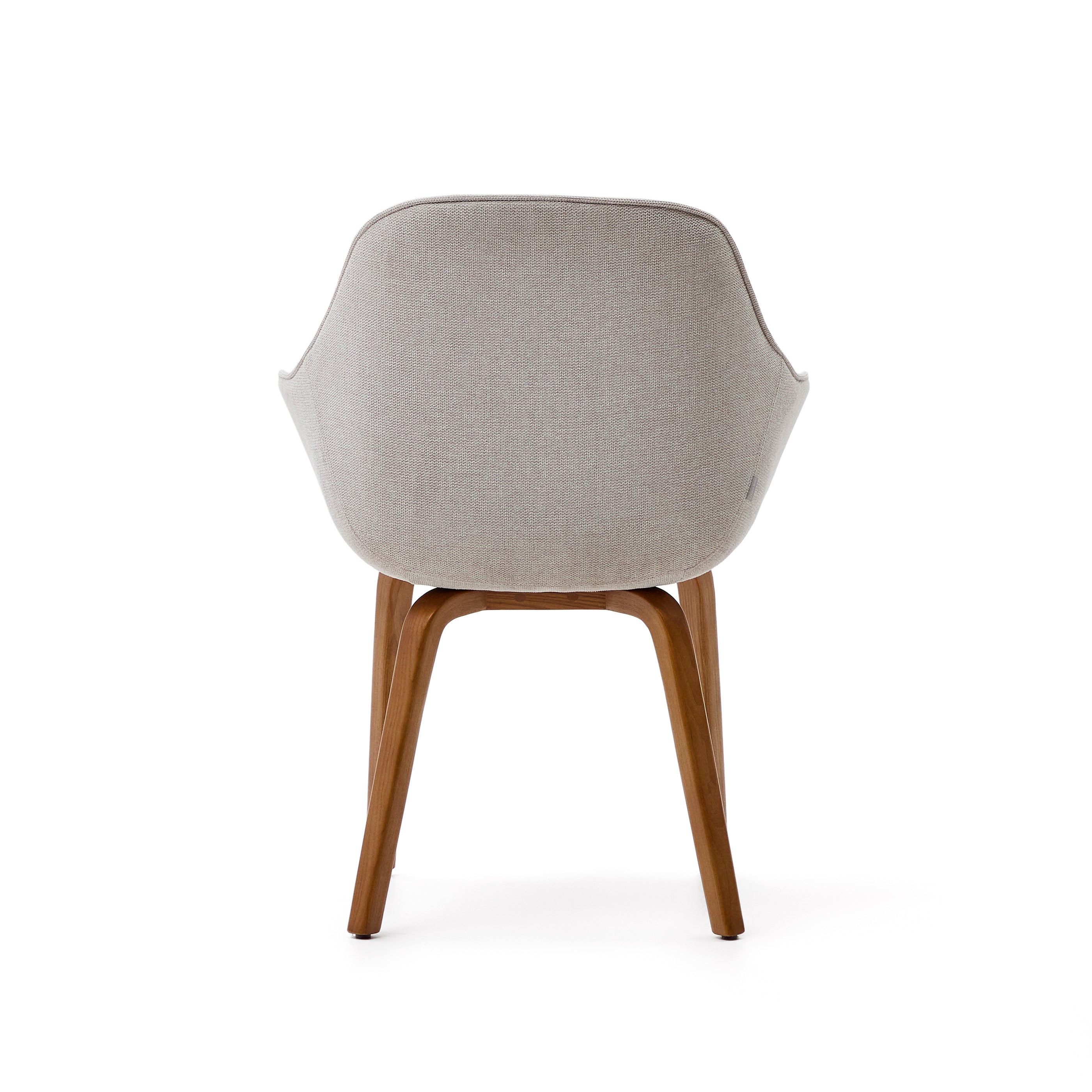 Aleli beige chenille chair with solid ash wood legs and walnut finish - Product Image