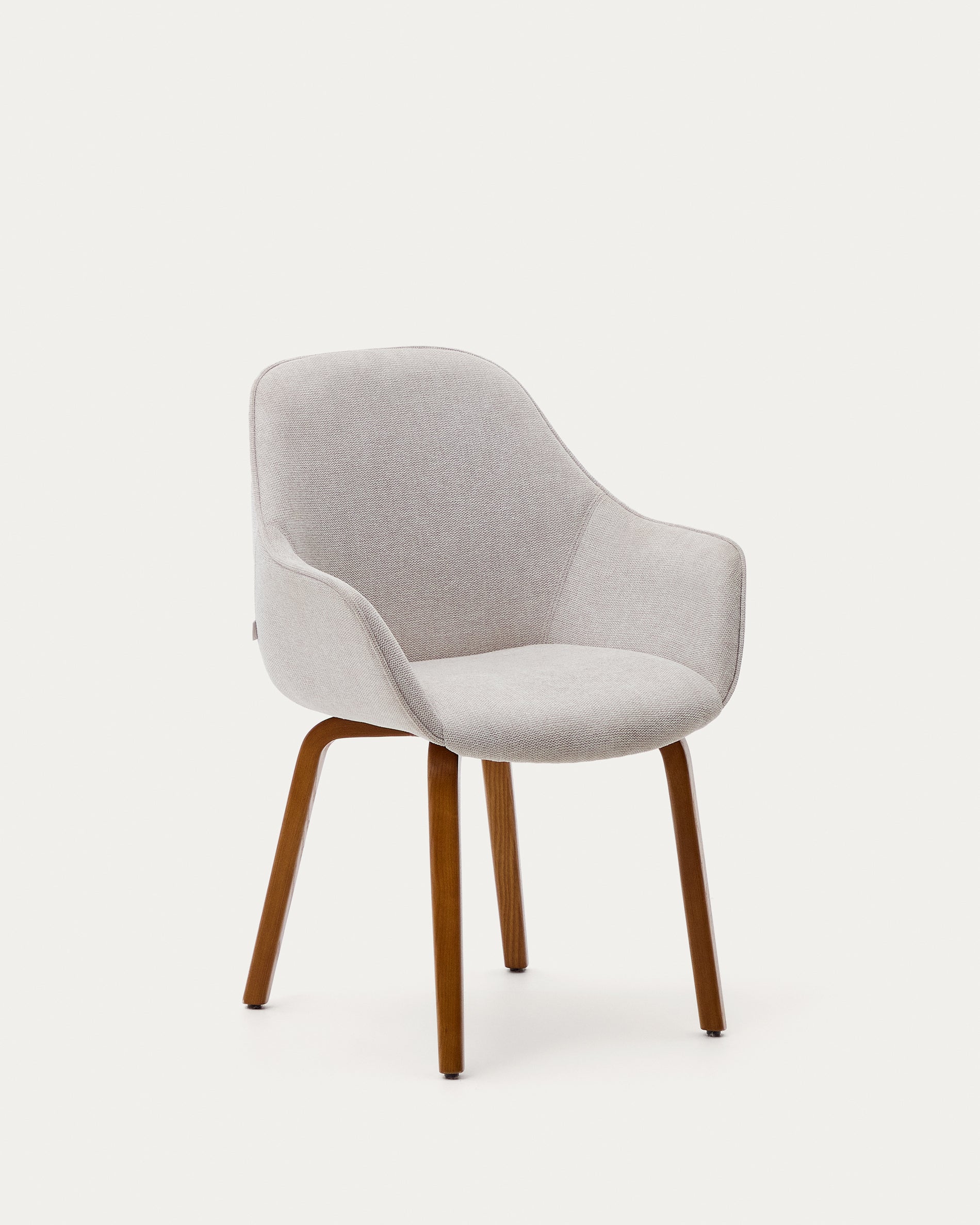 Aleli beige chenille chair with solid ash wood legs and walnut finish - Product View