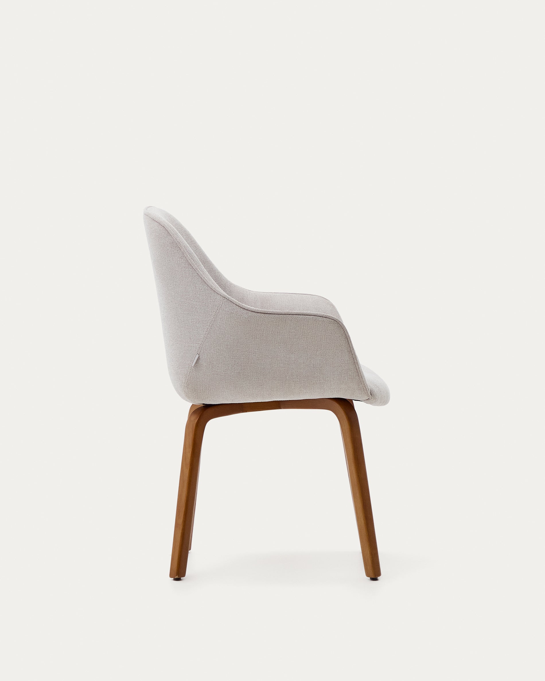 Aleli beige chenille chair with solid ash wood legs and walnut finish - Product View